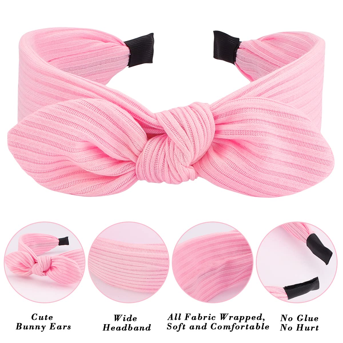 TOBATOBA Knotted Bow Headbands - Diademas Para Mujer De Moda, Vintage Bunny Ears, Wide Top Knot Hair Bands for Women and Girls, No Slip Fashion