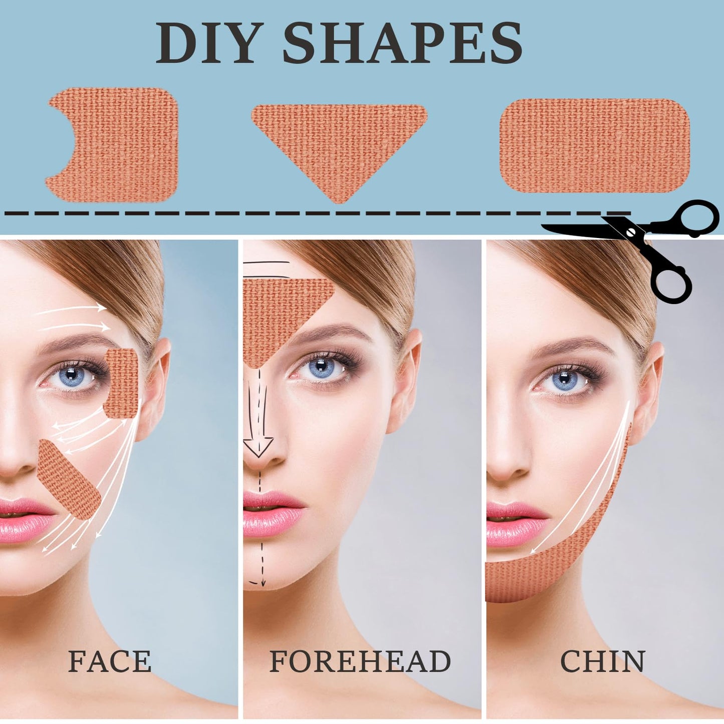 zancony 2 in 1 Face Tape, Forehead Tape for Anti Wrinkle Patches and Face Lift Tape for Full Face and Neck, Kinesiology Tape for Relaxing Facial Muscles, Hypoallergenic,5CM Wide