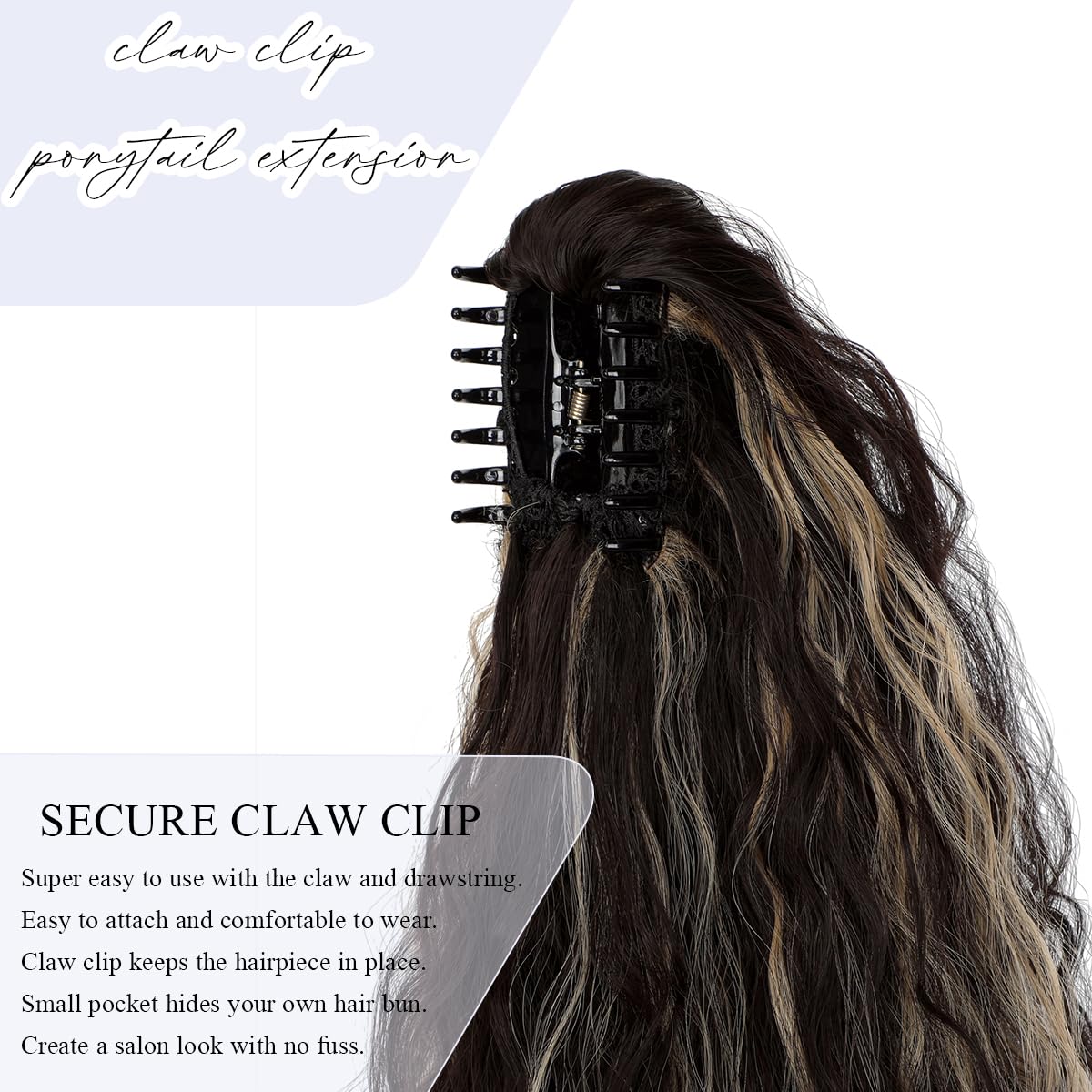 Yekartary Claw Clip Ponytail Extension for Women 18 Inch Long Wavy Multi Layered Hairpiece Fluffy Synthetic Hair Dark Brown mix Dark Blonde