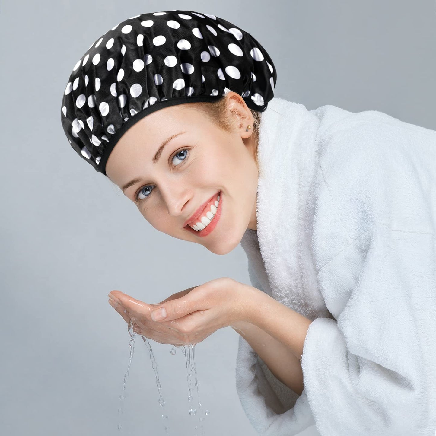 2 Pieces Terry Cloth Lined Shower Cap Large Triple Layer Shower Cap with Microfiber Dry Hair Function Reusable Waterproof Breathable Bath Cap for Large Long Natural Hair Ladies (Vintage Pattern)