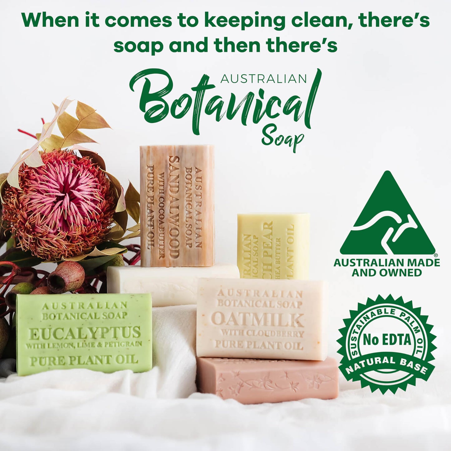 Australian Botanical Soap, Lemongrass & Lemon Myrtle 6.6 oz. (187 g) Soap Bar | Natural Soap Base | All Skin Types | Women & Men | Shea Butter Enriched Bar Soap - Pack of 1