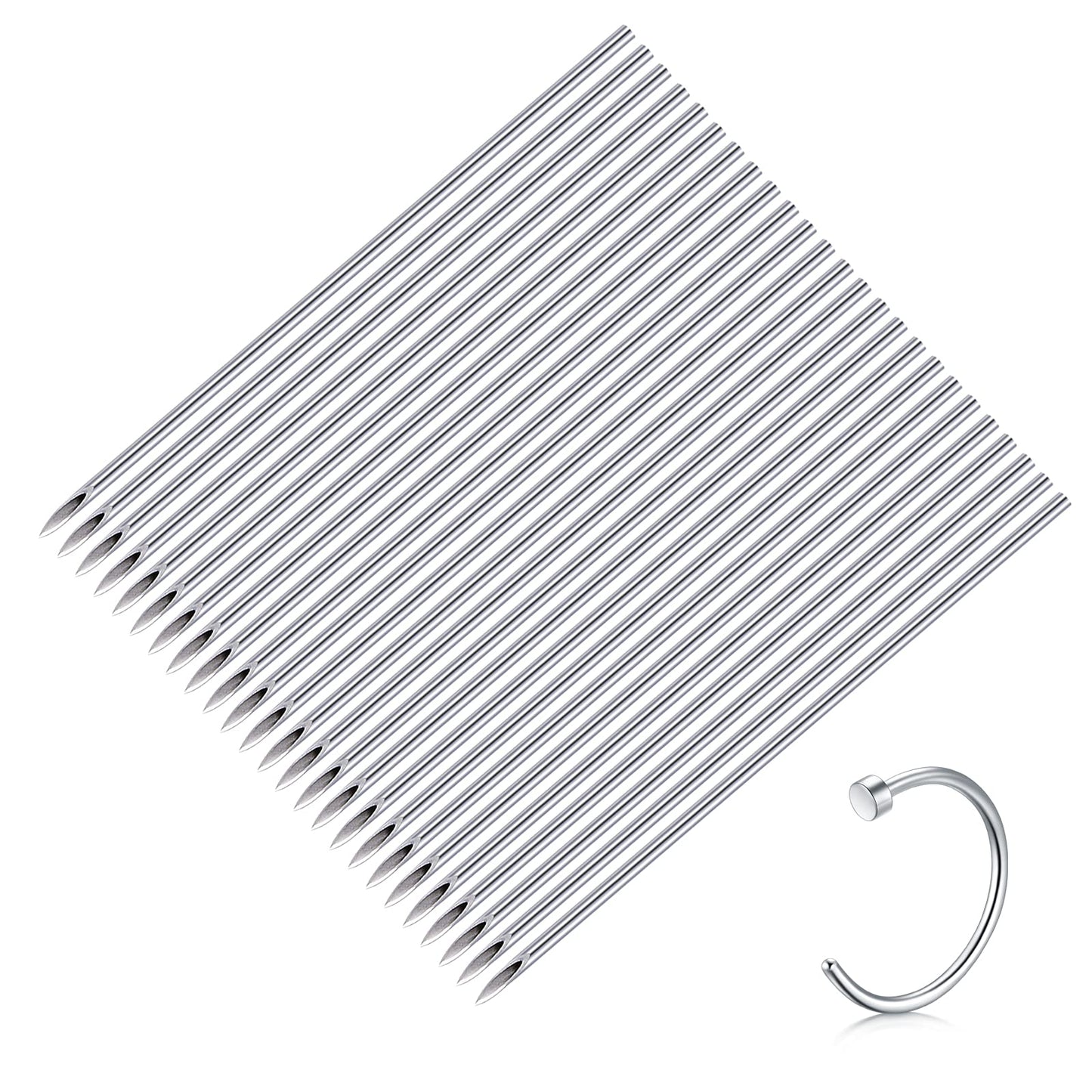 50PCS 20G Piercing needles, Disposable Sterilized Stainless Steel Body Piercing Hollow Needles For Nose Septum Ring Ear Piercing