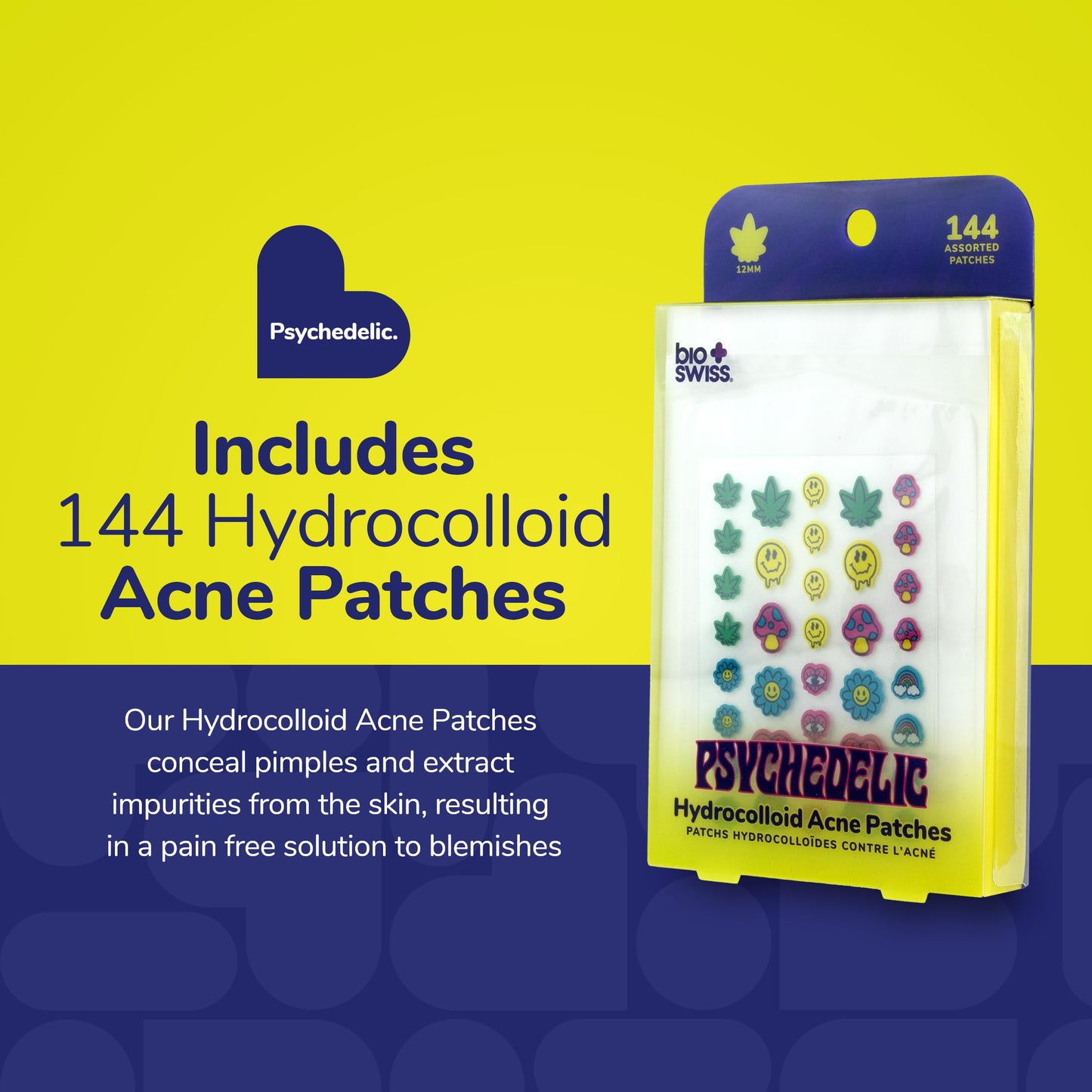 BioSwiss Pimple Patches, Psychedelic Shaped Acne Patch for Zits and Blemishes, Hydrocolloid Spot Stickers for Face and Skin, 144 Count