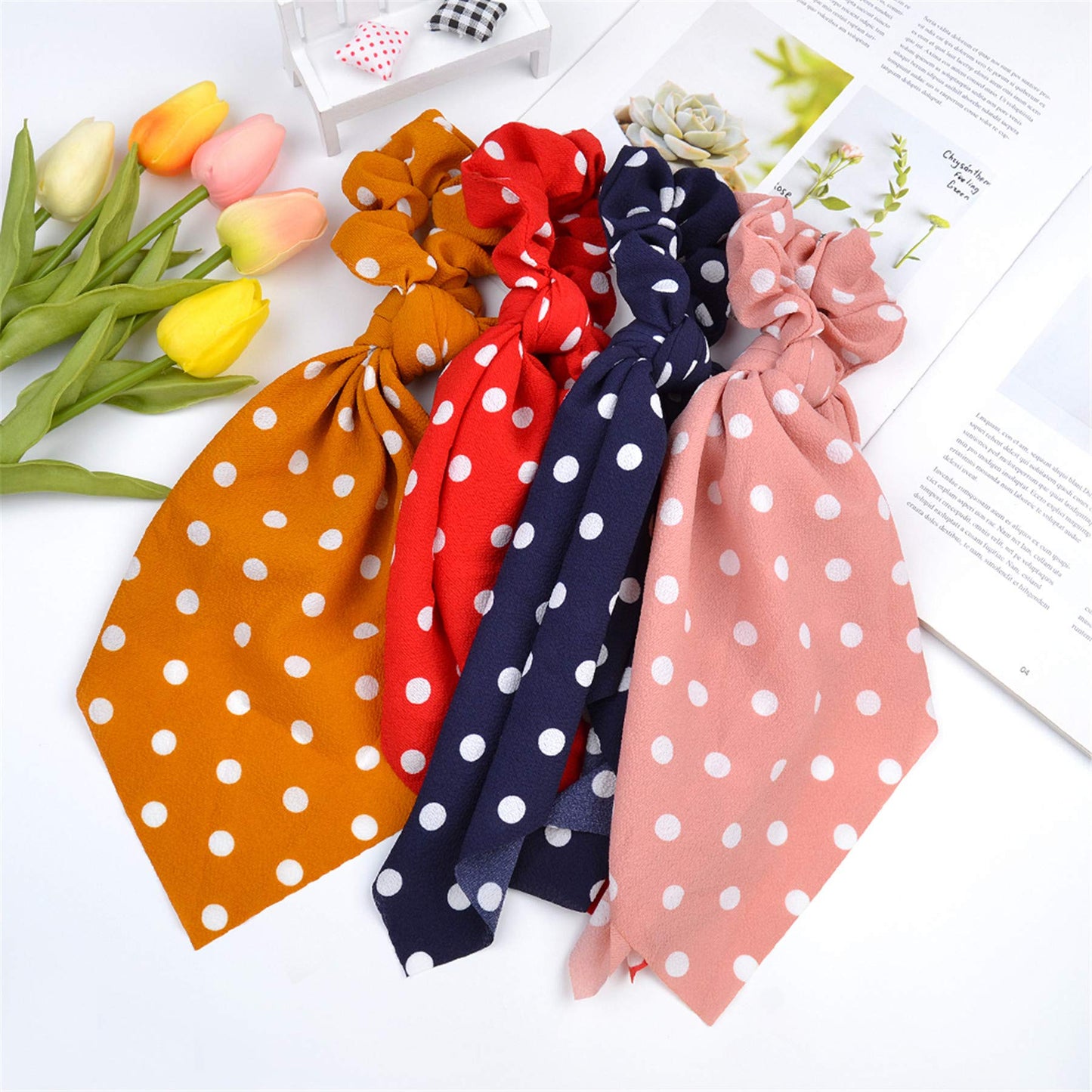 50s hair accessories,Hair Scarf Hair Scrunchies Ribbon Scrunchie,Ponytail Scarf Scrunchies for Women Girls.(LDZ45-A)