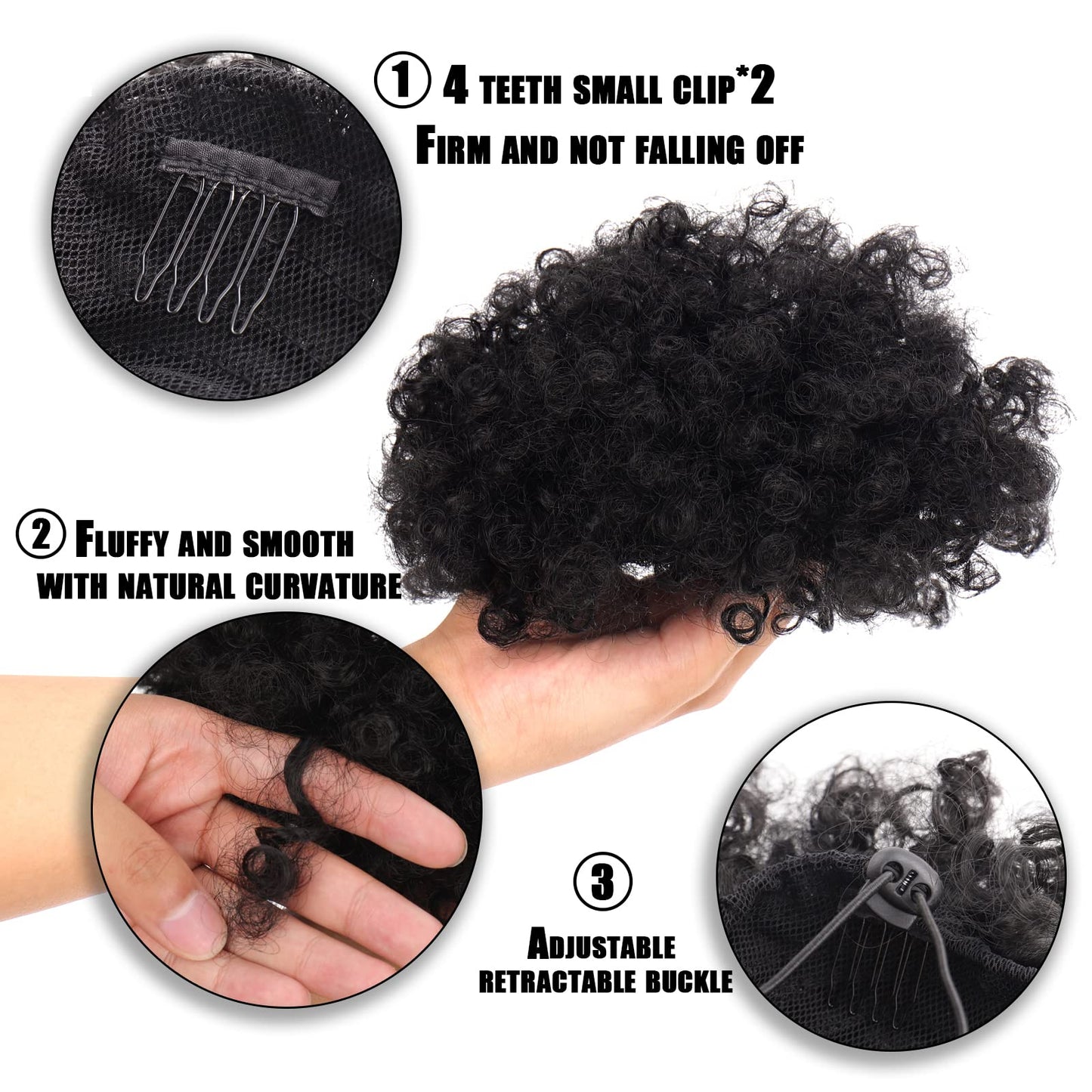 Afro Puff Drawstring Ponytail 2packs Fluffy Short Kinky Curly Hair Bun for Black Women (8INCH, 1B)