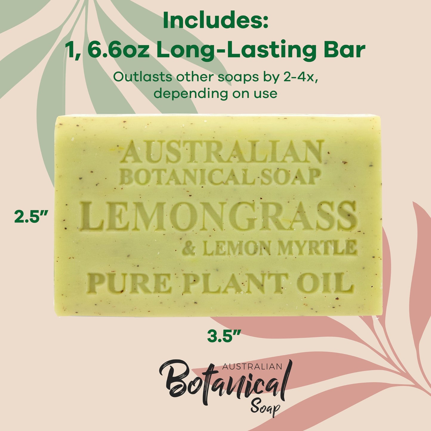 Australian Botanical Soap, Lemongrass & Lemon Myrtle 6.6 oz. (187 g) Soap Bar | Natural Soap Base | All Skin Types | Women & Men | Shea Butter Enriched Bar Soap - Pack of 1
