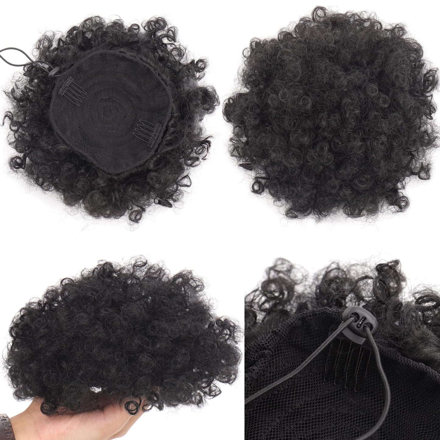 Afro Puff Drawstring Ponytail 2packs Fluffy Short Kinky Curly Hair Bun for Black Women (8INCH, 1B)