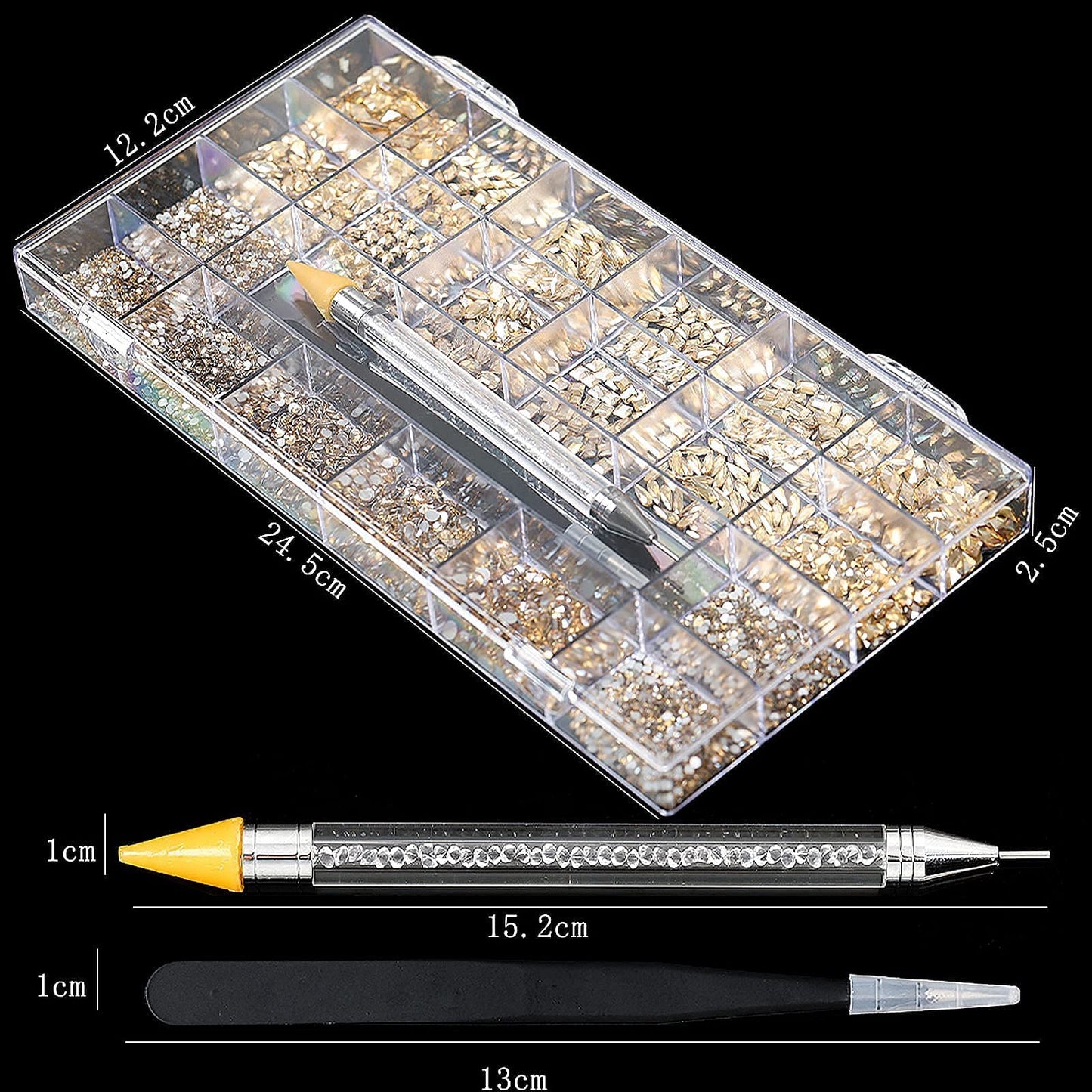 4880Pcs Rhinestones for Nail, AB Champagne Crystal Nail Rhinestones Set, Nail Round Beads Flatback Glass Gems Stones, Multi Shapes Nail Rhinestones for Nail DIY Crafts Clothes Shoes Jewelry