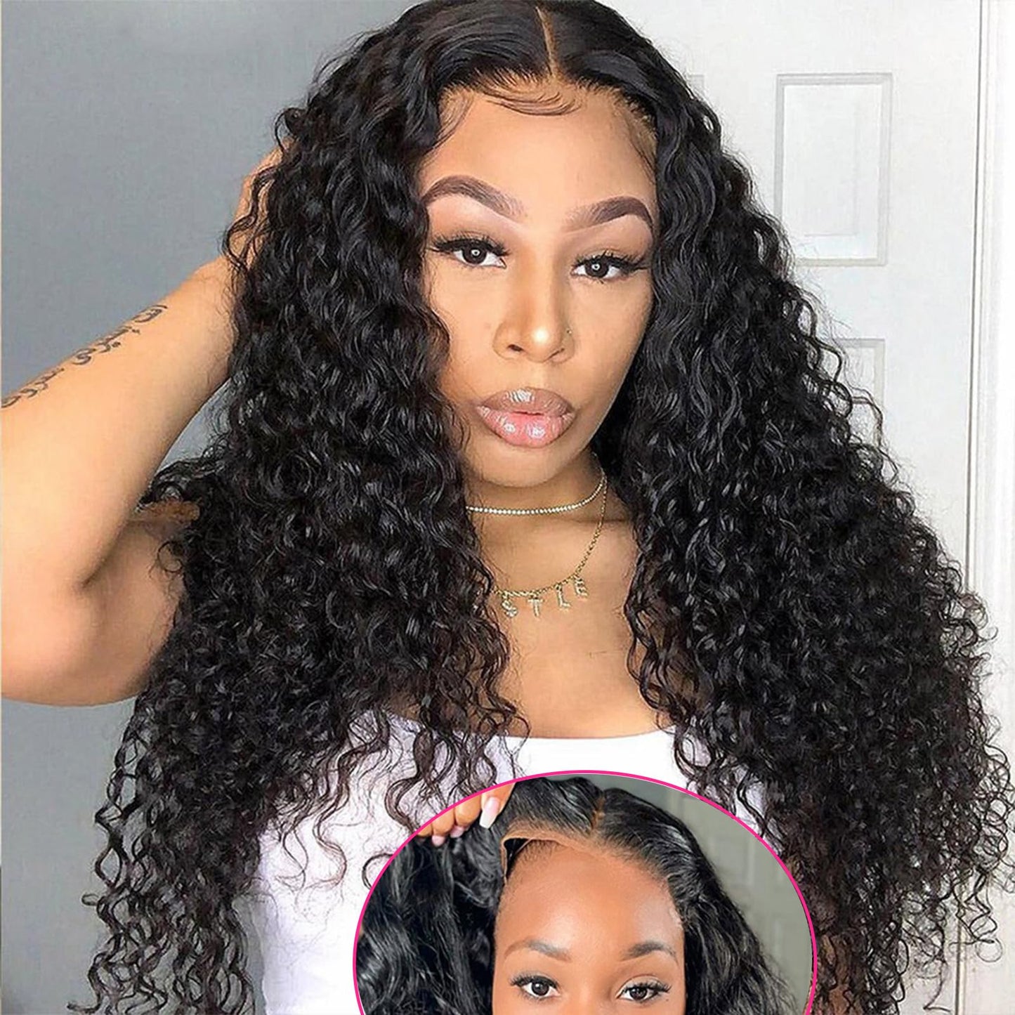 BeautyGrace 22Inch Glueless Wigs Human Hair Pre Cut Lace 4x4 Lace Closure Wigs Human Hair for Beginners Brazilian Virgin Deep Wave Lace Front Wigs Human Hair Natural Color(22Inch)