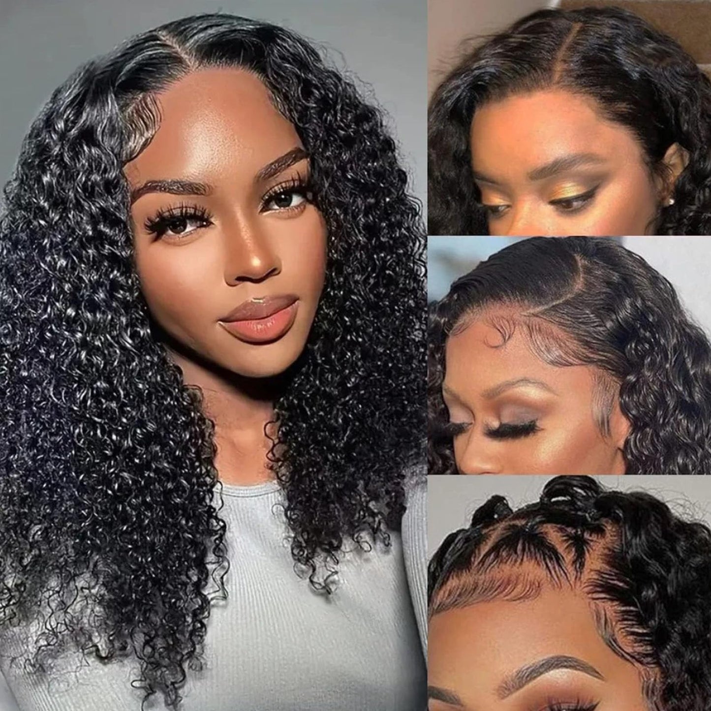 250% Density 13x4 deep Wave lace Front Wigs 250% Density Human Hair HD Transparent Curly Lace Frontal Wigs Human Hair for Black Women Pre Plucked Curly Wave Lace Front Wigs (Natural Color, 18inch)