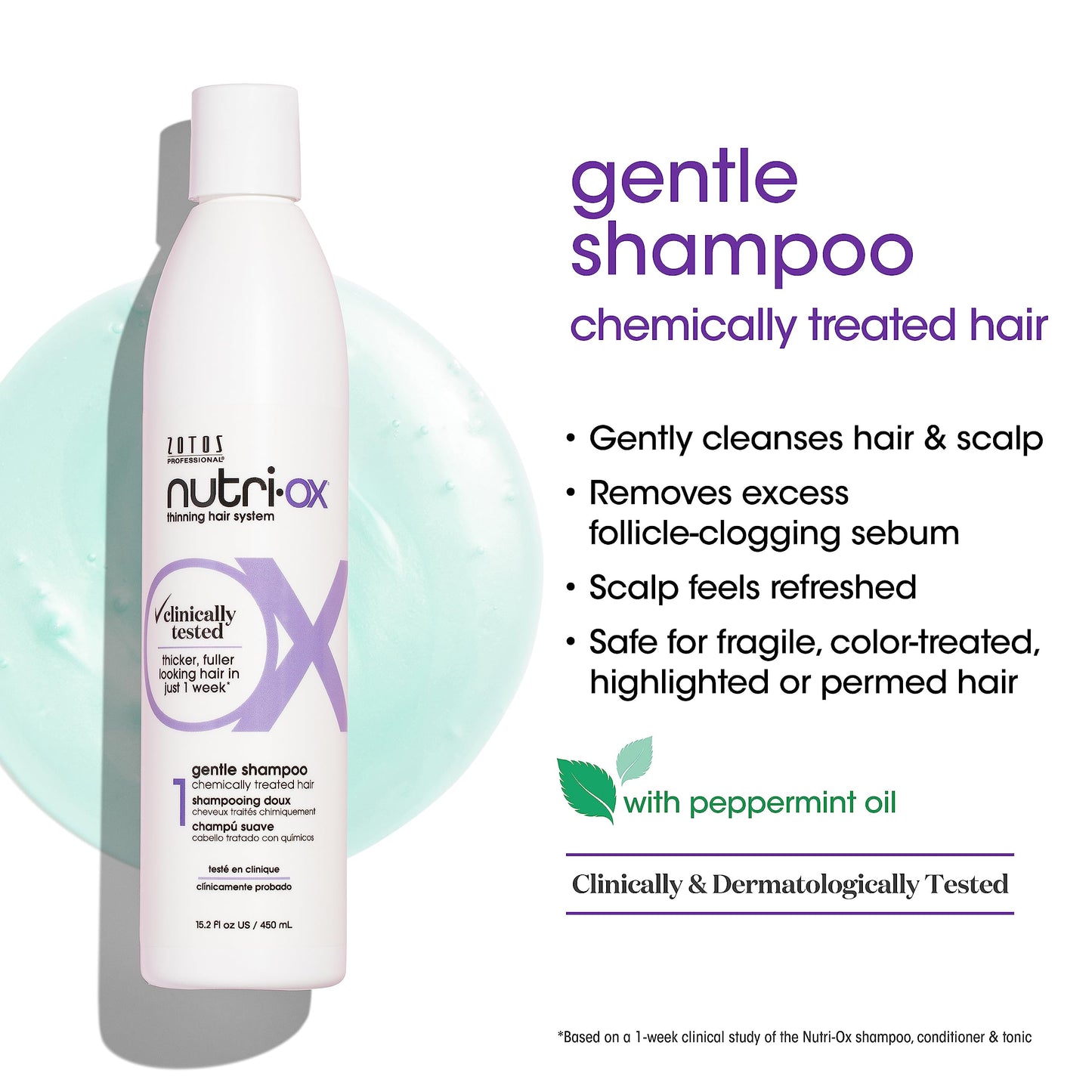 NUTRI-OX Gentle Shampoo & Conditioner & Tonic | Thicker, Fuller-Looking Hair | Color Treated Hair | Peppermint | Clinically & Dermatologically Tested | 33.8 Fl Oz