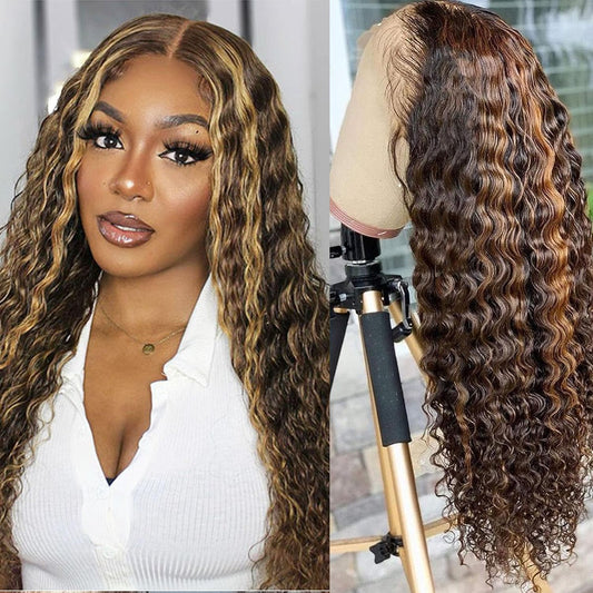 BLOCKICE Ombre Lace Front Wig Human Hair Wigs for Black Women 4/27 highlight lace front wigs human hair Honey Blonde 13x4 Deep Wave Lace Frontal Wig Pre Plucked 26 Inch