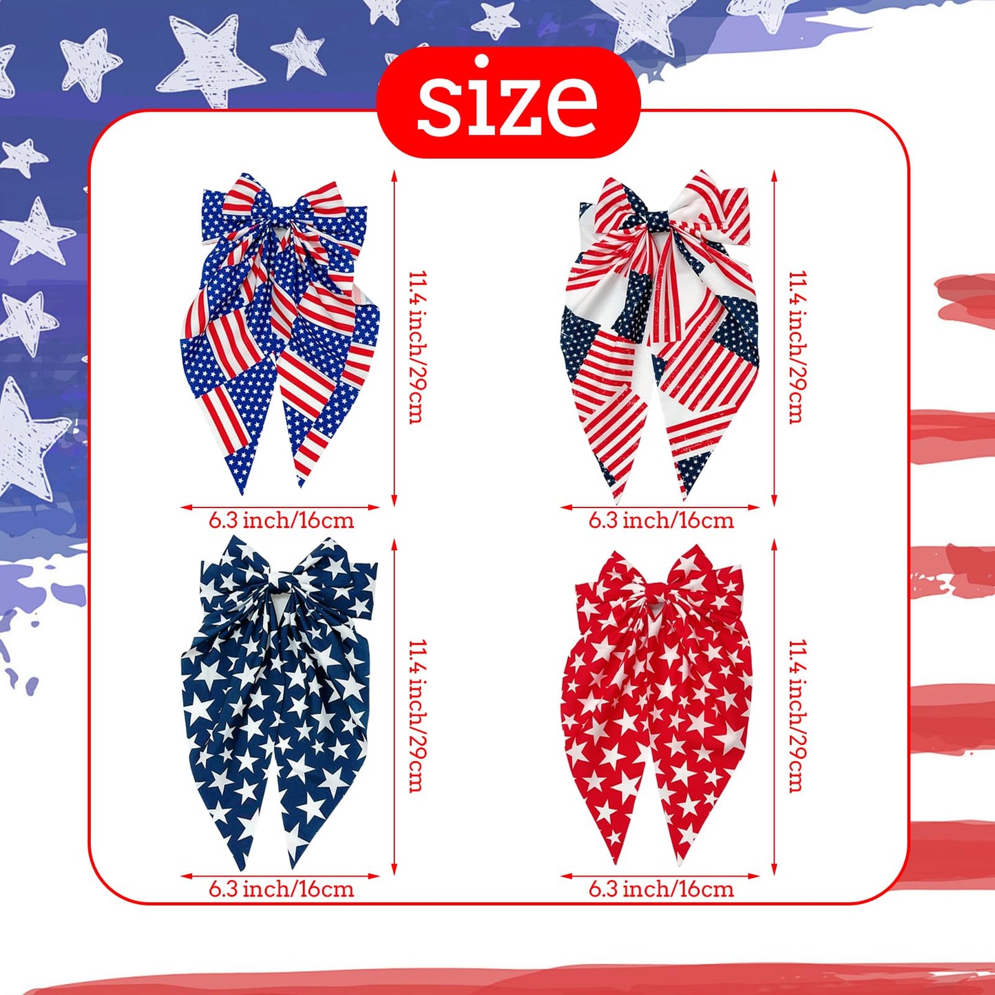 4th of July Large Patriotic Bow Hair Clips - American Flag Independence Day Hair Accessories for Girls, Toddlers, Kids, Little Girls