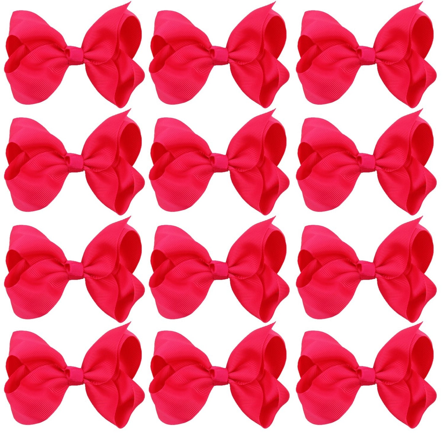 4 Inch Boutique Girls Hair Bows Hair Clips for Baby Girls Toddlers 12 Pcs Solid Color (Shocking hot pink)