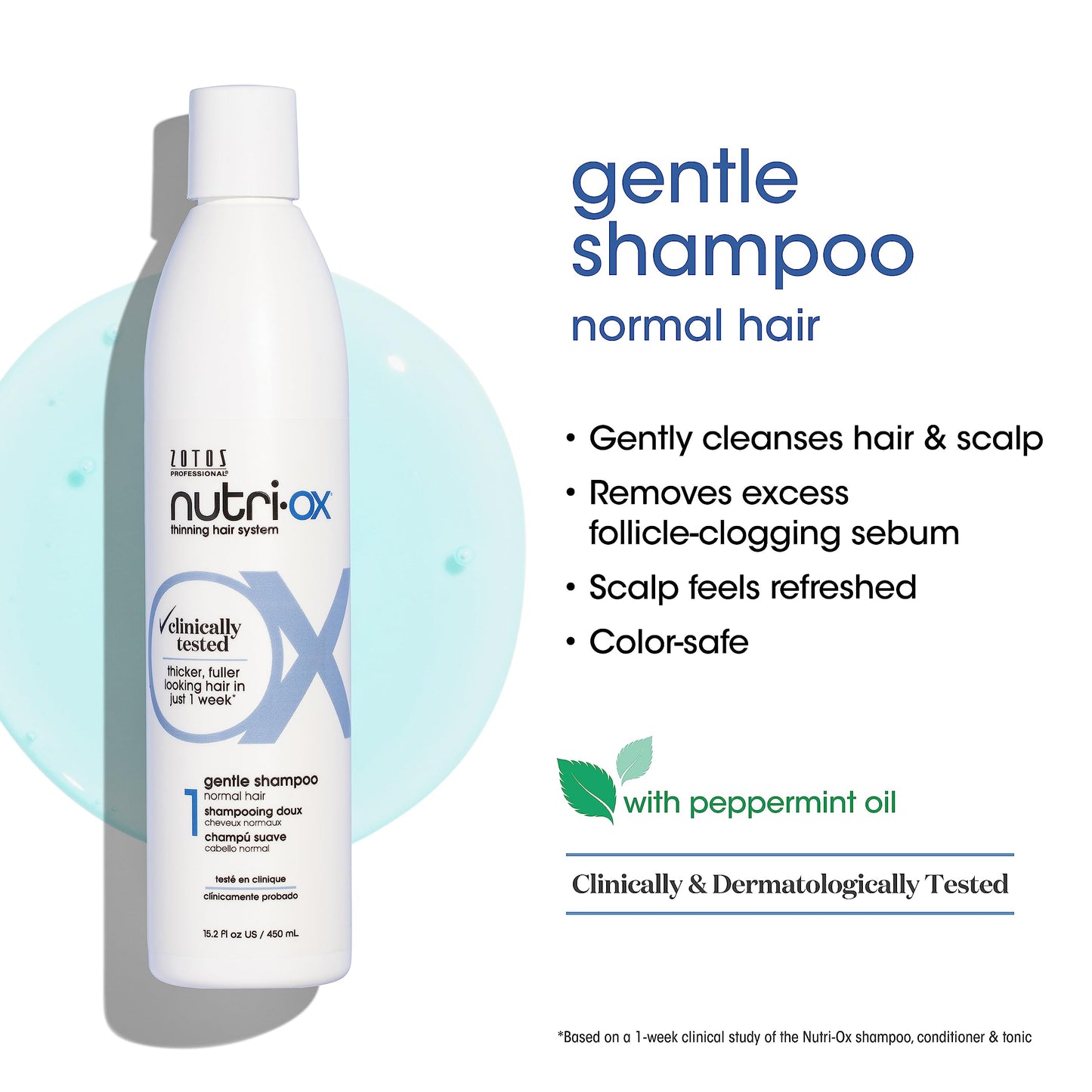 NUTRI-OX Gentle Shampoo & Conditioner & Tonic | Thicker, Fuller-Looking Hair | Normal Thinning Hair | Peppermint | Clinically & Dermatologically Tested | 33.8 Fl Oz
