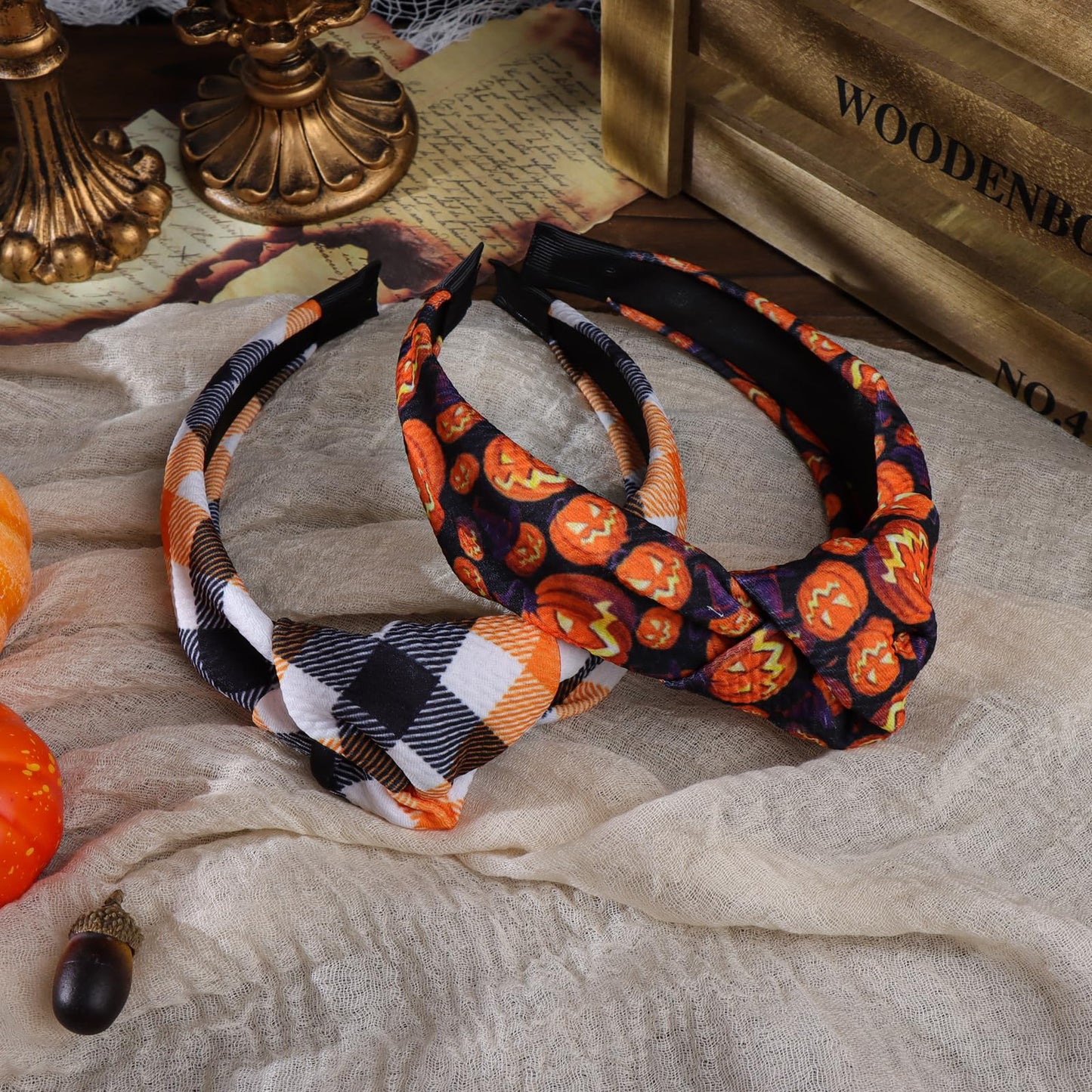 YanJie Pumpkin Hair Accessories: Wide Knotted Headband, Halloween Gifts for Women