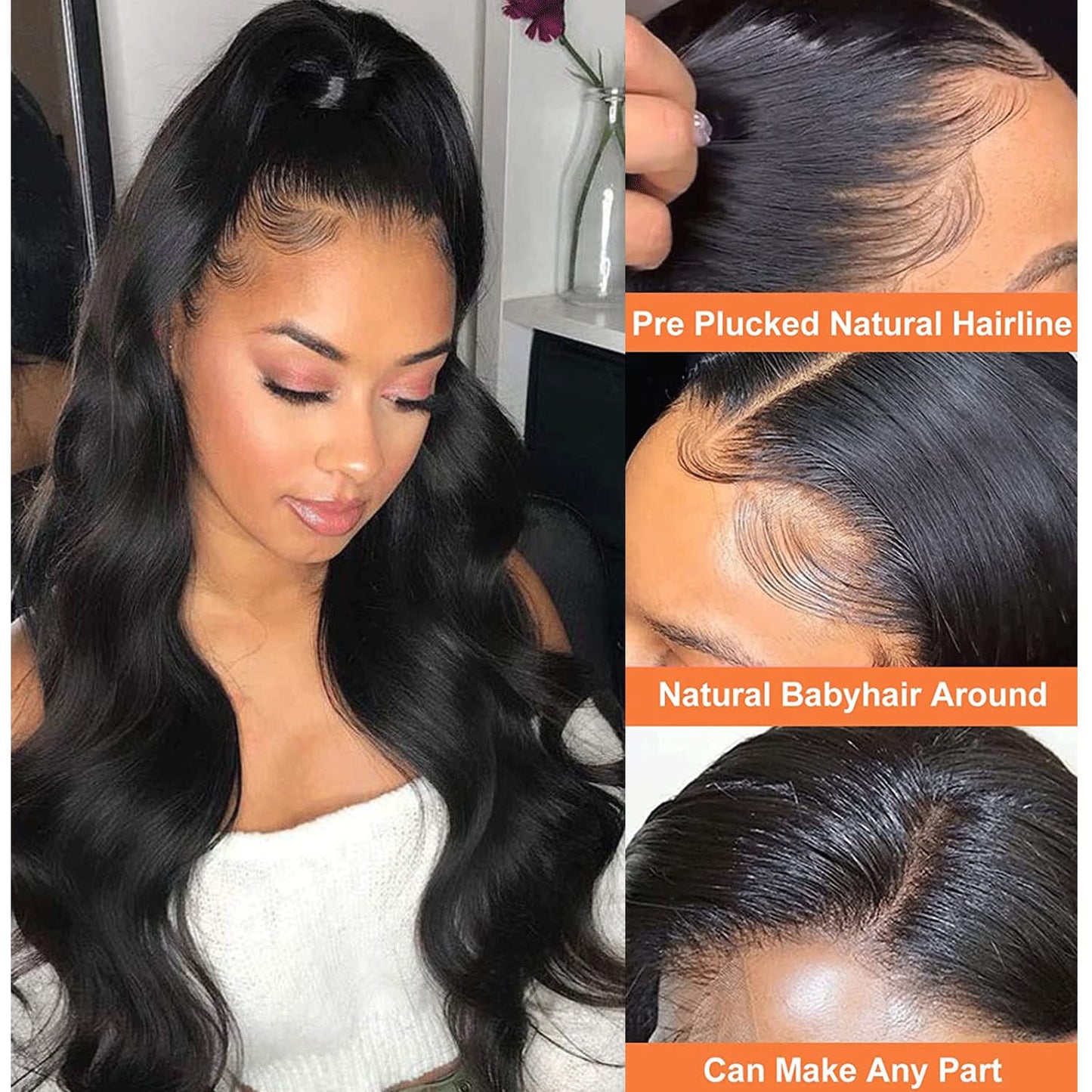 Zormsert Body Wave Lace Front Wigs Human Hair for Black Women 4x4 HD Lace Closure Wigs Human Hair Glueless Wigs Pre Plucked Natural Hairline with Baby Hair 180 Density 24 Inch