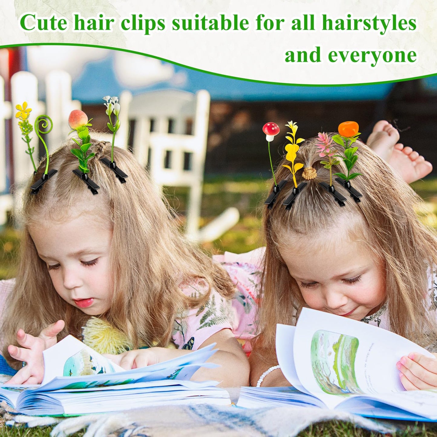 100 Pcs Sprout Clips Mixed Style Plant Hairpins Little Grass Sprout Hair Clips Butterfly Mushroom Hair Accessories Gift for Women Girls Kids Party School