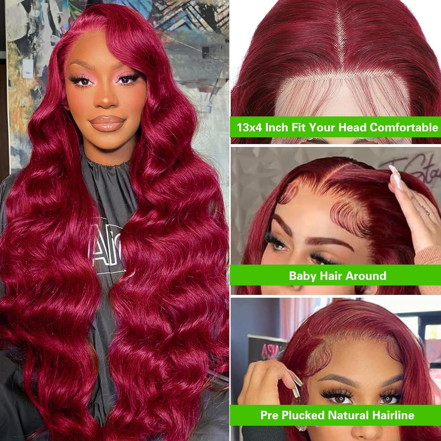 Ptgat 99j Burgundy Lace Front Wigs Human Hair Pre Plucked 13x4 Red Lace Front Wigs Body Wave Glueless Wigs Human Hair 200% Density 99j Transparent HD Lace Frontal Wigs