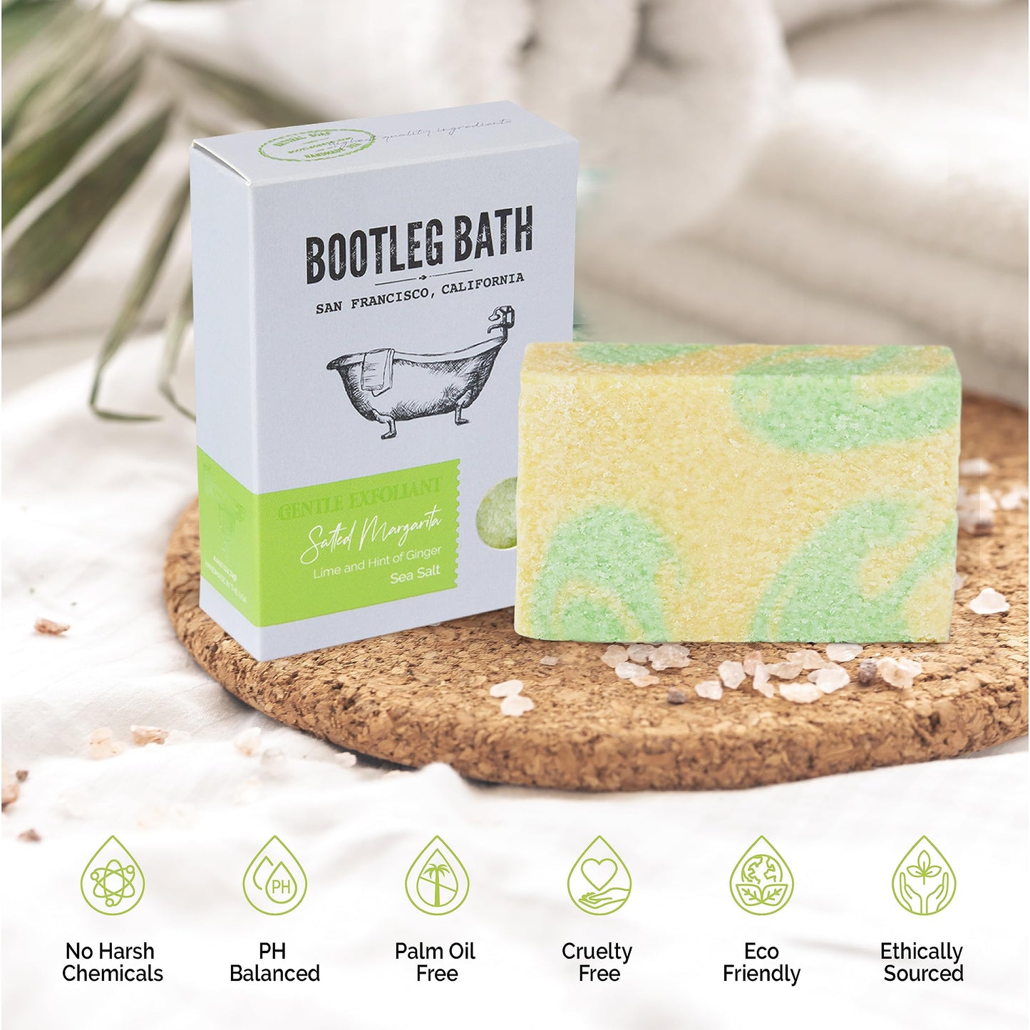 BOOTLEG BATH Natural Gentle Exfoliating Bar Soap- Salted Margarita, Citrus Scent with Sea Salt, Body Soap for Men and Women, Eco Friendly, Handcrafted Body Soap Made in USA, 4.4 oz Each Bar