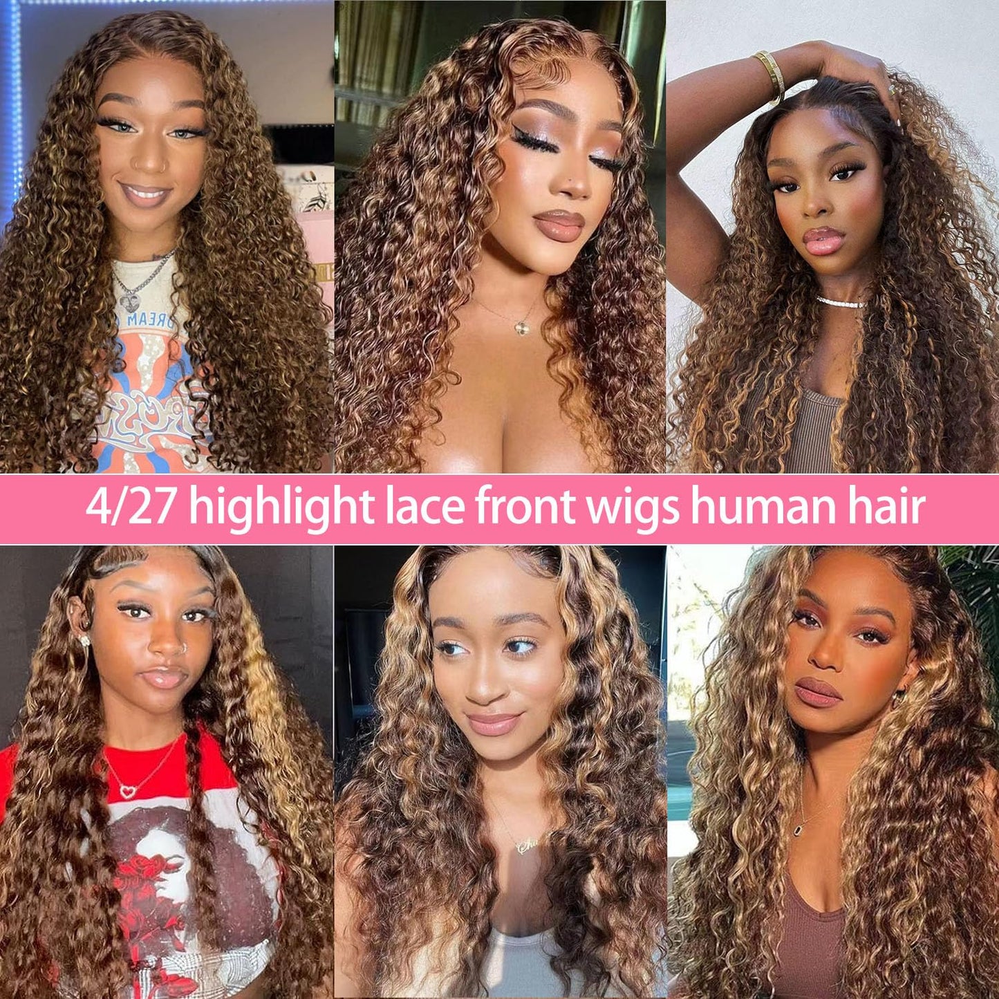 BLOCKICE Ombre Lace Front Wig Human Hair Wigs for Black Women 4/27 highlight lace front wigs human hair Honey Blonde 13x4 Deep Wave Lace Frontal Wig Pre Plucked 26 Inch