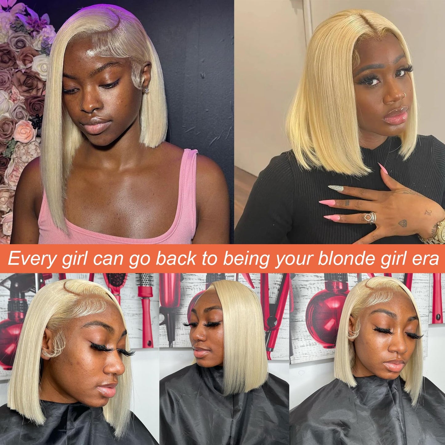 BeautyGrace 613 Blonde Bob Wig Human Hair 12Inch Brazilian Virgin 613 Bob Wig Human Hair 150% Density 13x4 Blonde Bob Lace Front Wigs Human Hair Pre Plucked With Baby Hair(12Inch)