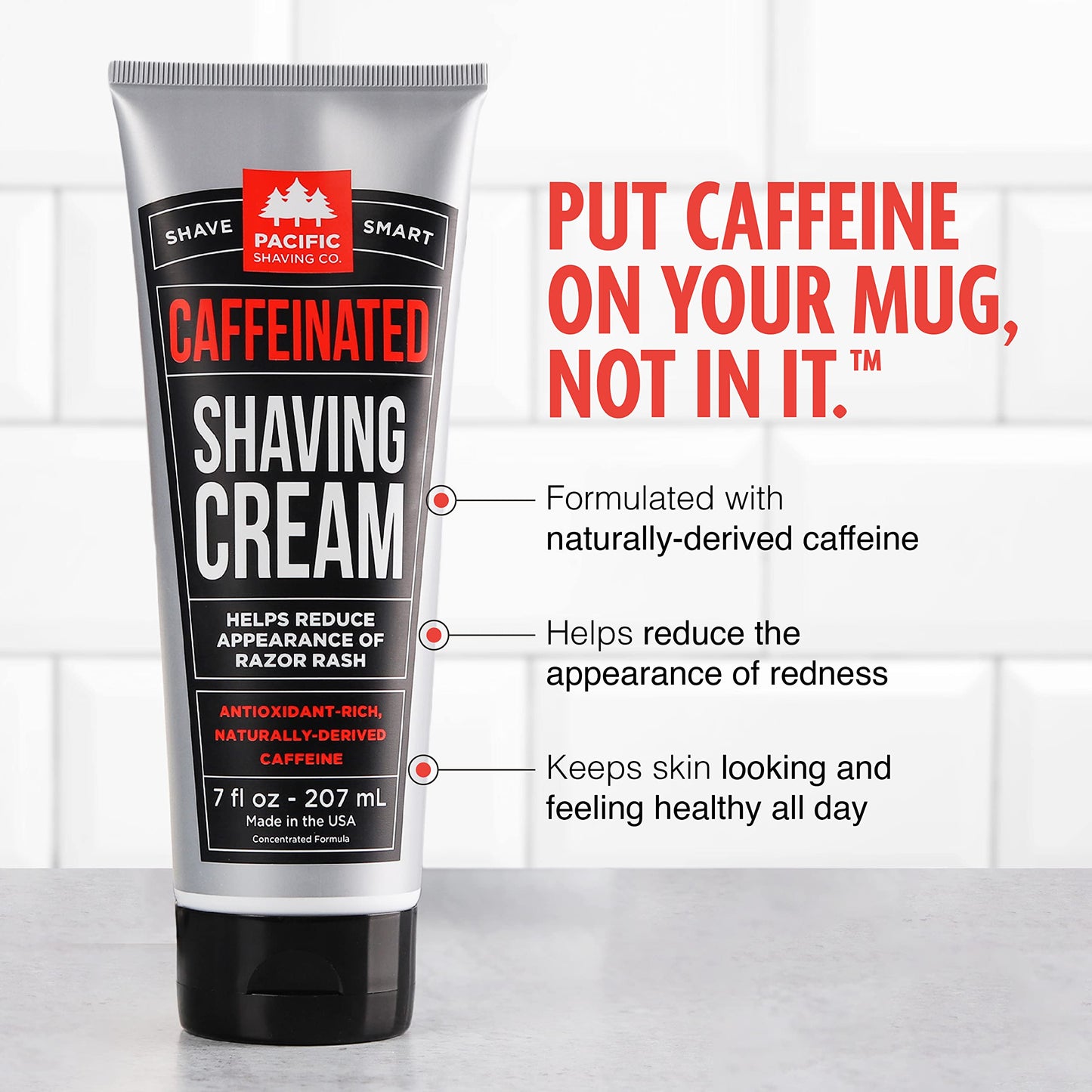 Pacific Shaving Company Caffeinated Shaving Cream - Caffeine, Shea Butter + Spearmint Antioxidant Shaving Cream - Clean Formula for Hydrating, Redness Reducing + Irritation-Free Shave (3.4 Oz, 2 Pack)