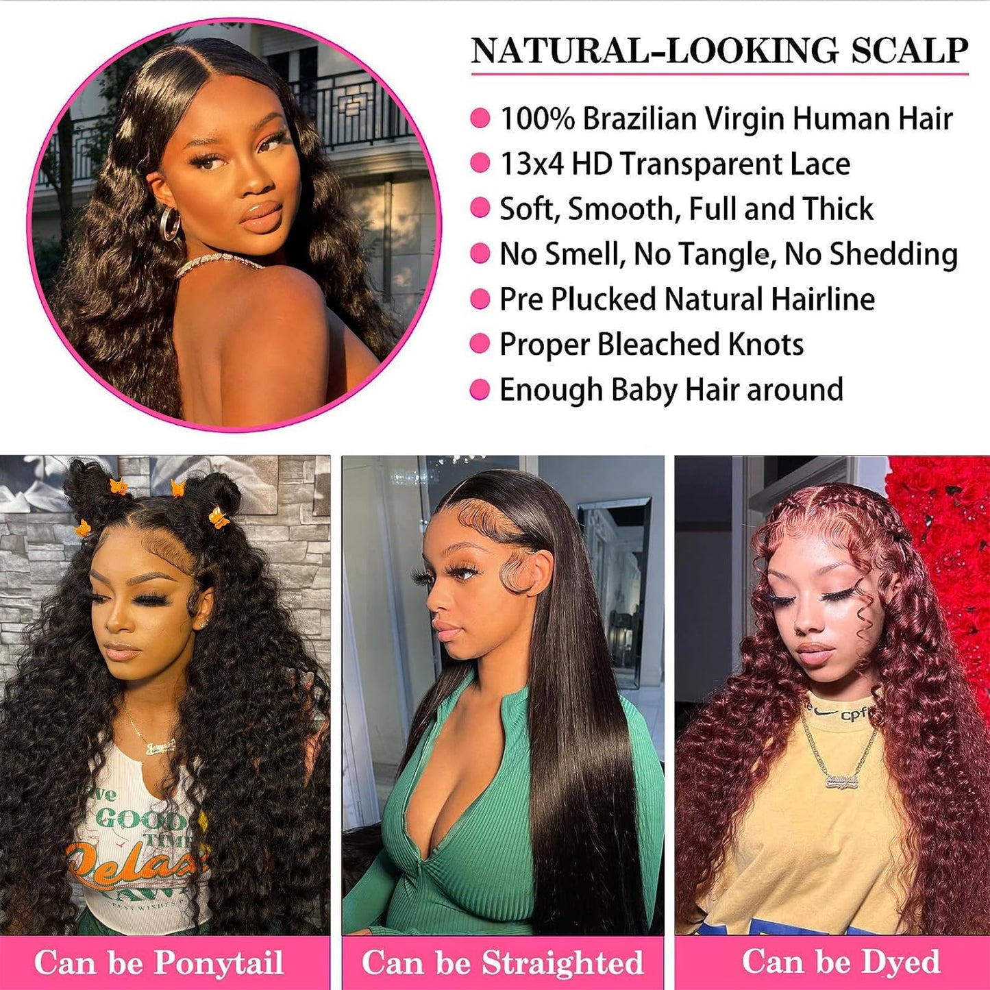 YOUJING Deep Wave Lace Front Wigs Human Hair 13x4 HD Transparent Lace Frontal Curly Wigs for Women Human Hair 180% Density Glueless Wigs Human Hair Pre Plucked with Baby Hair Natural Color(24 inch)