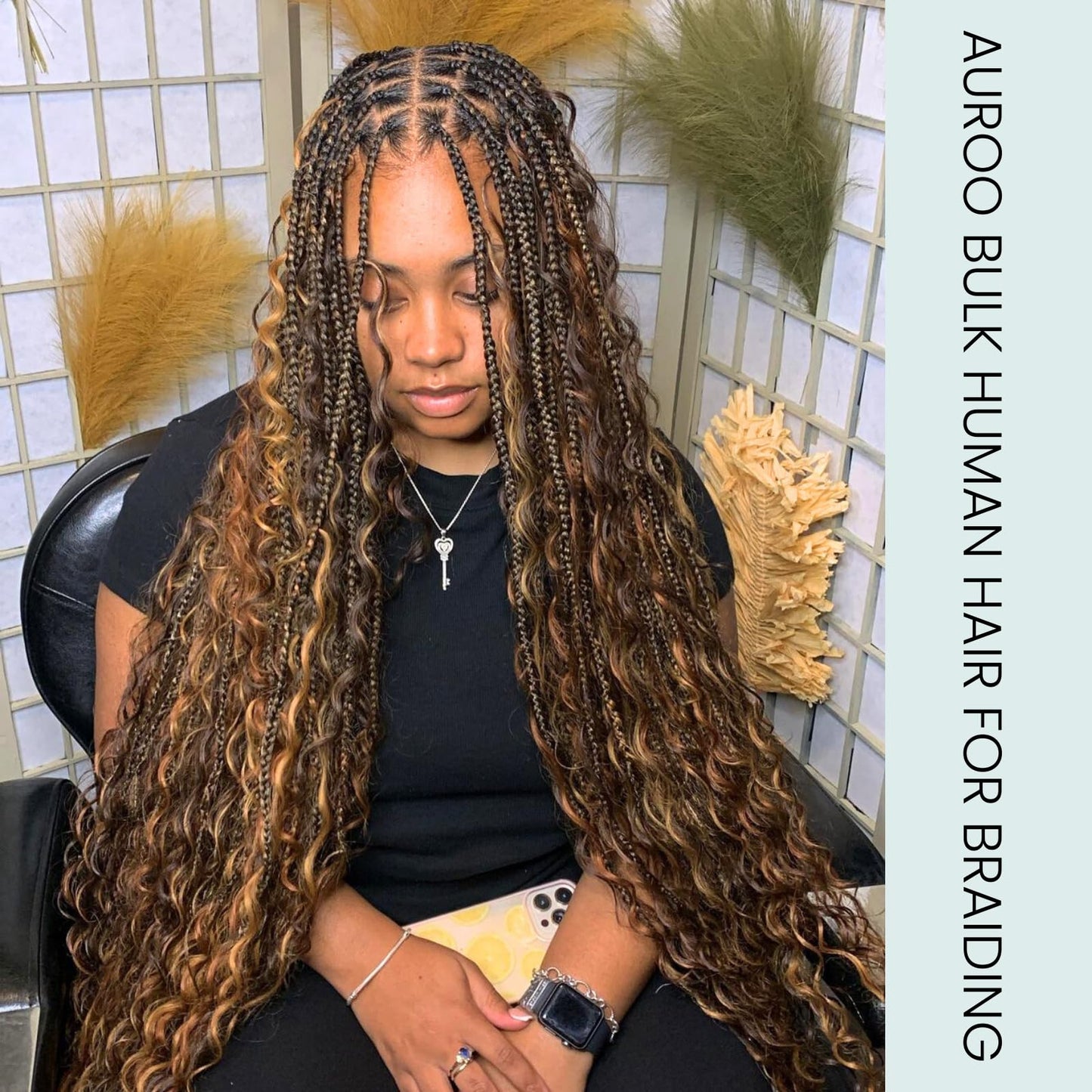 AUROO 10A Braiding Hair Deep Wave Bulk Human Hair For Braiding 24In,No Weft Honey Blonde Highlight Ombre Bundles Curly Micro Braiding Hair For Boho Knotless Braids 100% Virgin Human Braiding Hair 100g