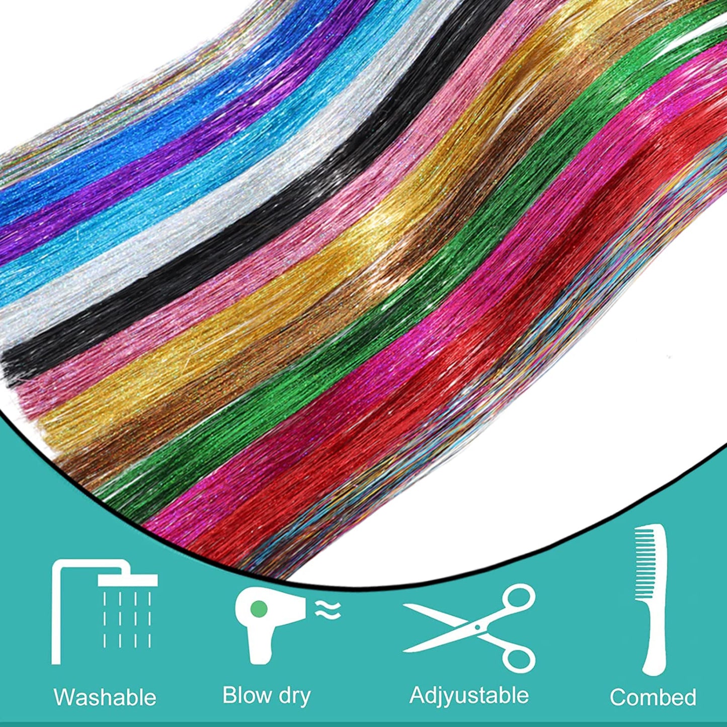 13 Colors Tinsel Hair Extensions-48 Inches Hair Tinsel Kit 2600 Strands Mixed Colors Tinsel Hair Extensions for Women Girls,Heat Resistant Sparkling Shiny hair tinsel kit
