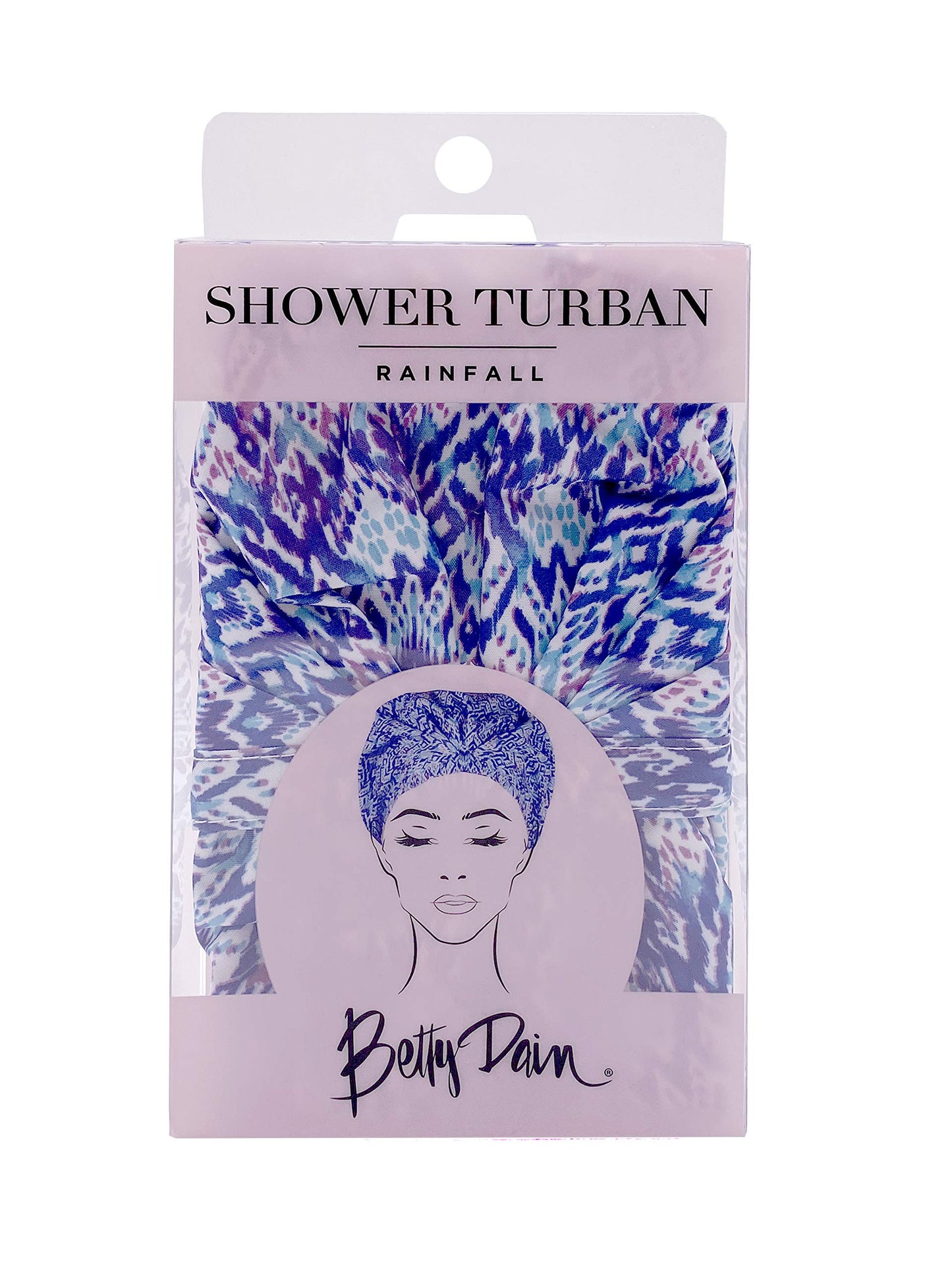 Betty Dain Trendy Turban Comfort Fit Reusable Shower Cap, Waterproof Polyester, Stretch Band Hem for Quiet Comfort, Elastic-Free Trim Eliminates Imprints, Roomy Design - Rainfall