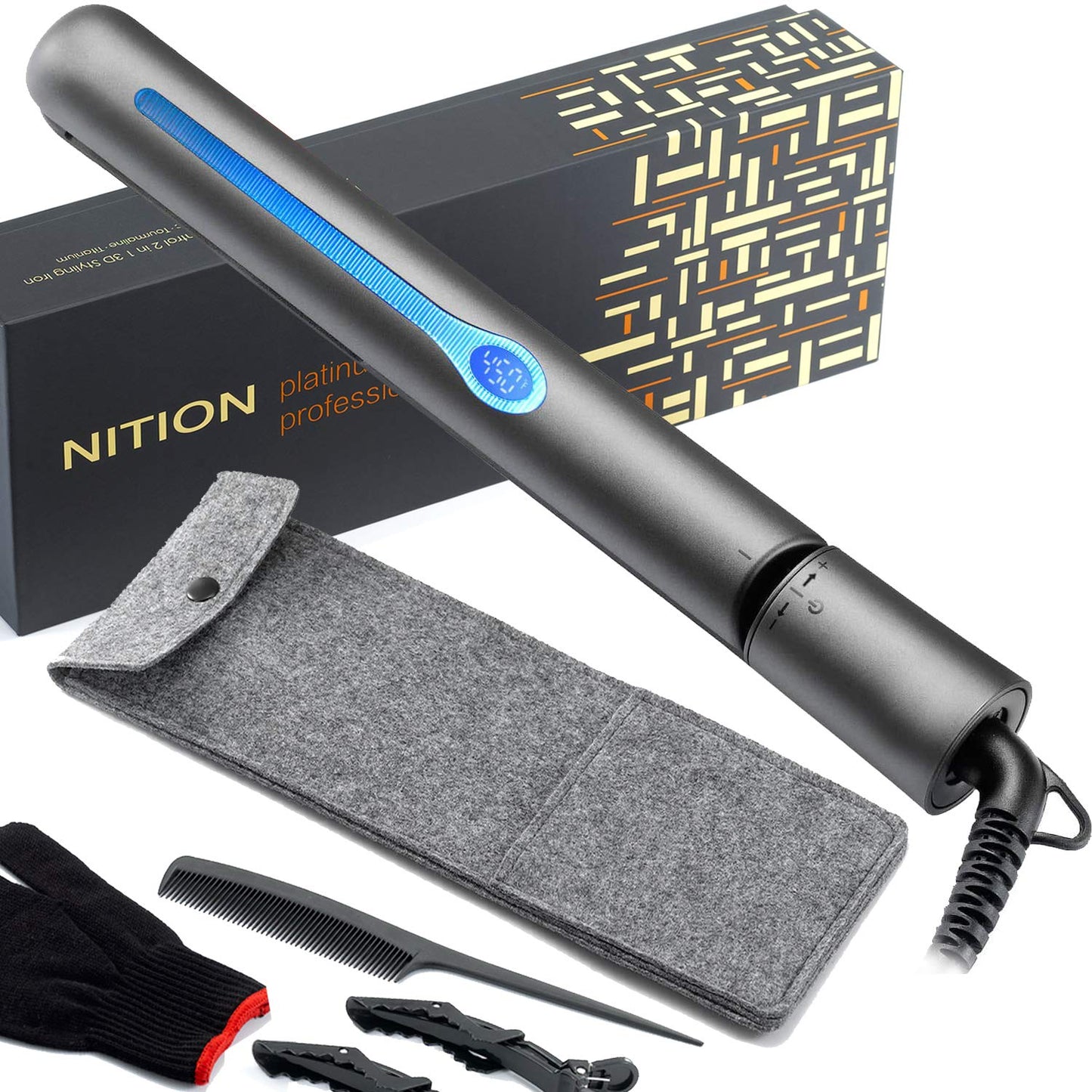 NITION Salon Hair Flat Iron and Hair Dryer with Diffuser/Comb Set