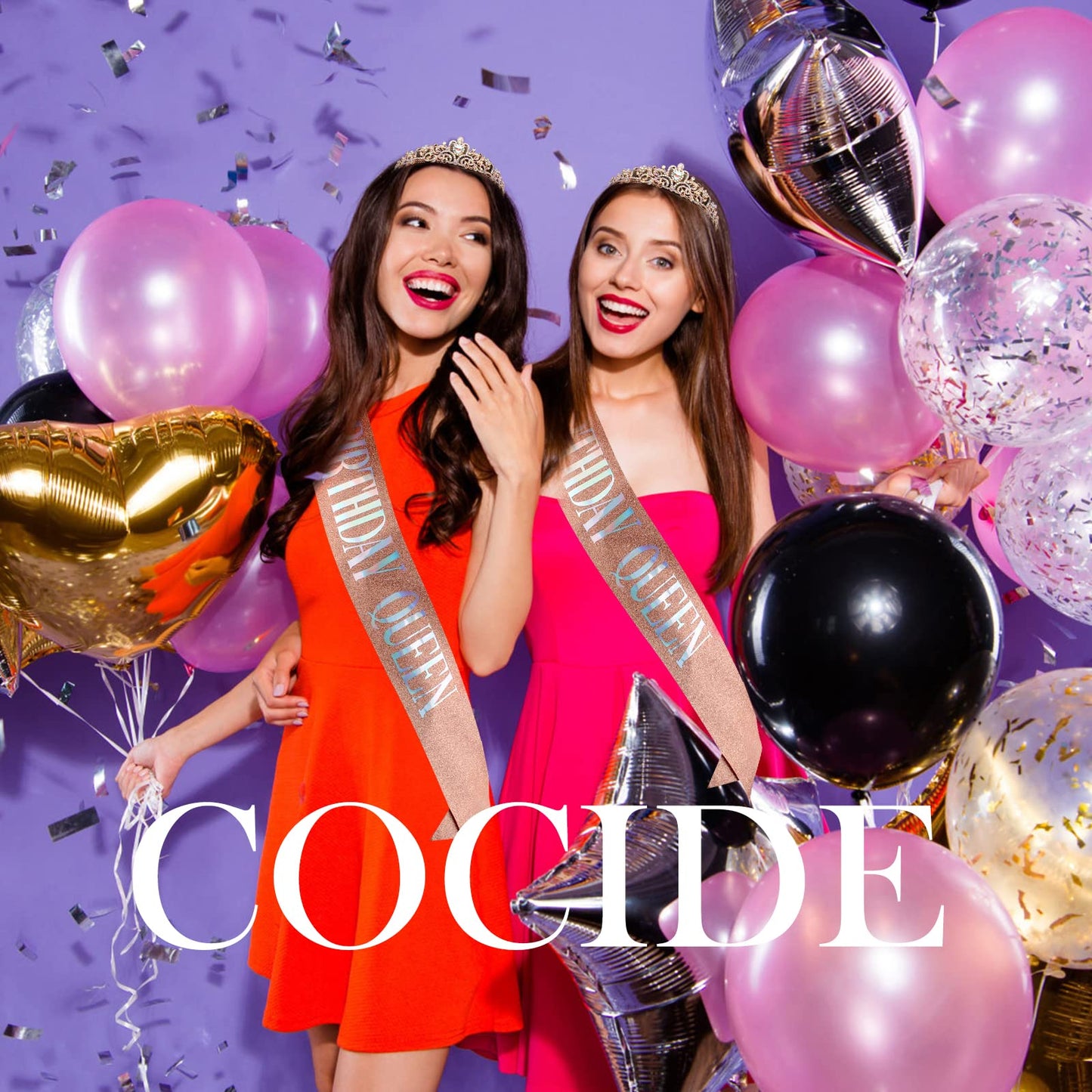 "Birthday Queen" Sash & Crystal Tiara Kit COCIDE Birthday Silver Tiara and Crowns for Women