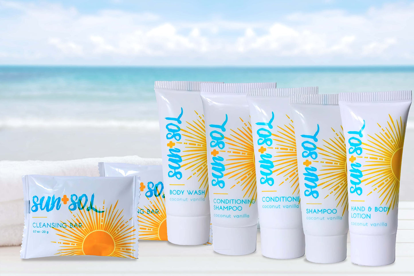 World Amenities - Sun + Sol Bulk Refreshing Body Wash With Warm Coconut & Vanilla Fragrances, Travel Size Toiletries, Mini Hotel Amenities