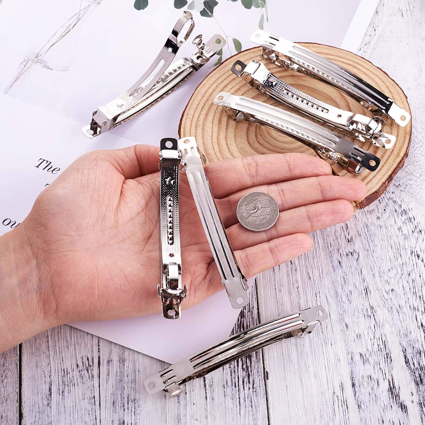 50Pcs Iron French Barrette Blank Hair Clip Findings Platinum for DIY Hairbow Jewelry 97x10x3mm