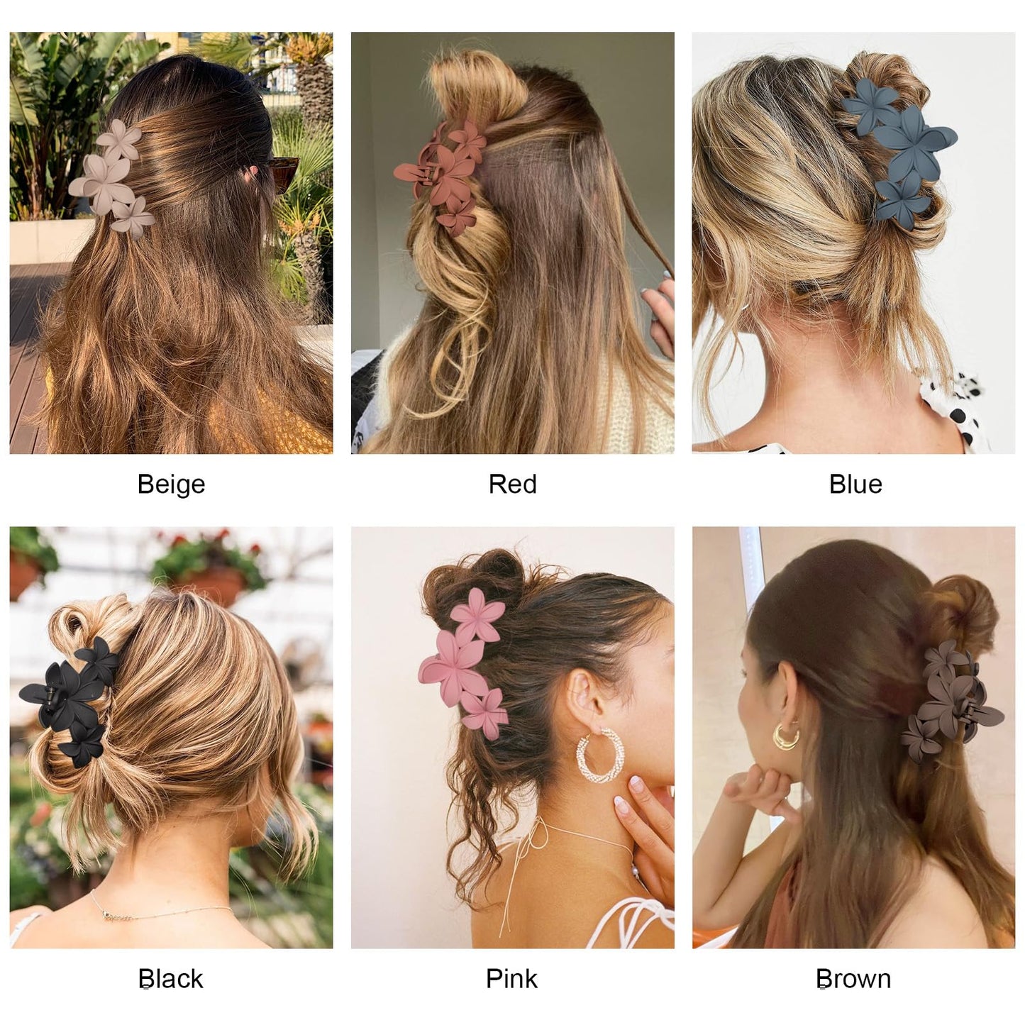 6Pcs Flower Hair Clips for Women, Preppy Flower Claw Clips, Hawaiian Plumeria Hair Flower Clip Large 4.3 Inch Cute Hair Claws for Thick Hair Strong Hold Hair Accessories (Matte Plumeria)