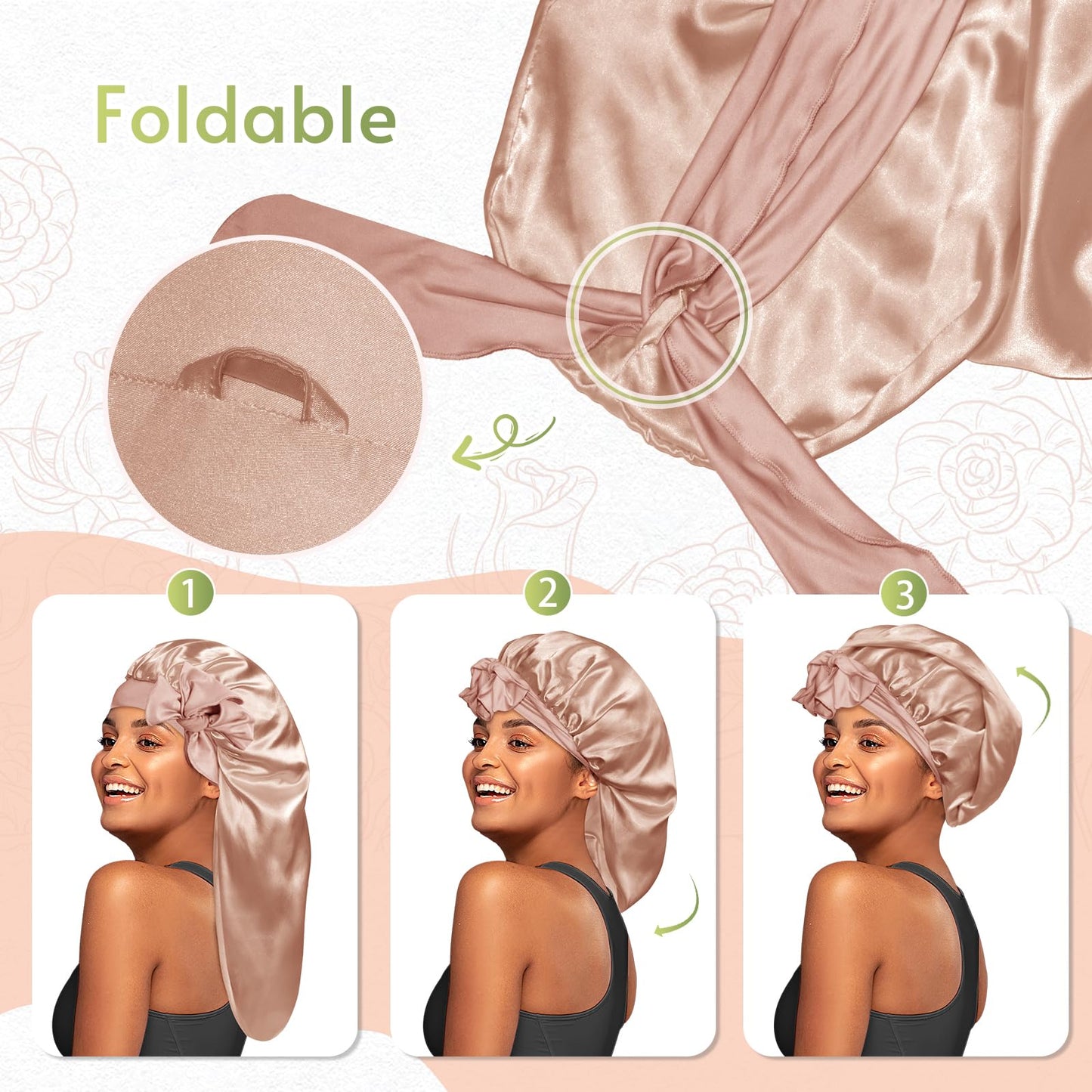 BONNET QUEEN Bonnet for Braids Silk Bonnet Satin Bonnet Braid Bonnet for Sleeping Large Long Hair Bonnet Sleep Cap with Tie Band Champagne