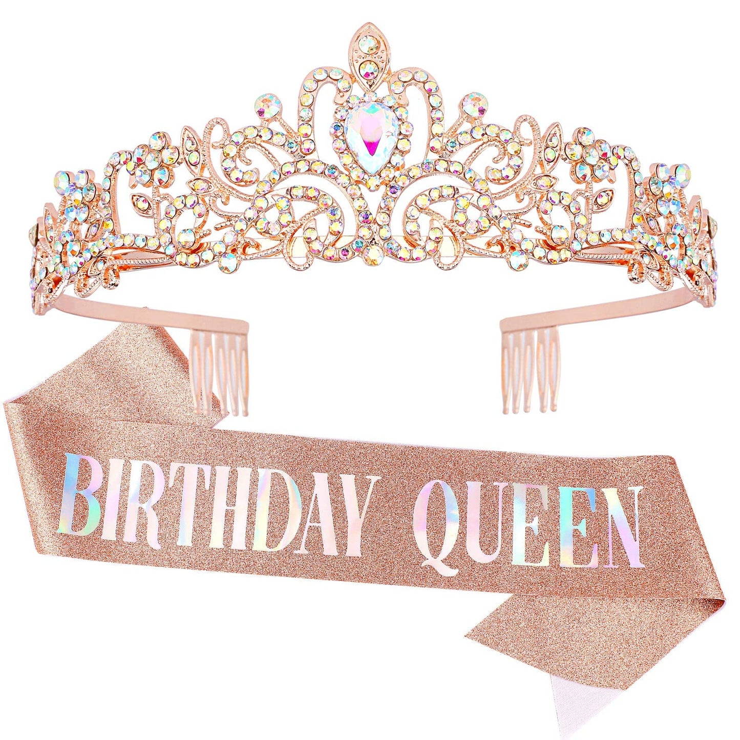 "Birthday Queen" Sash & Crystal Tiara Kit COCIDE Birthday Silver Tiara and Crowns for Women