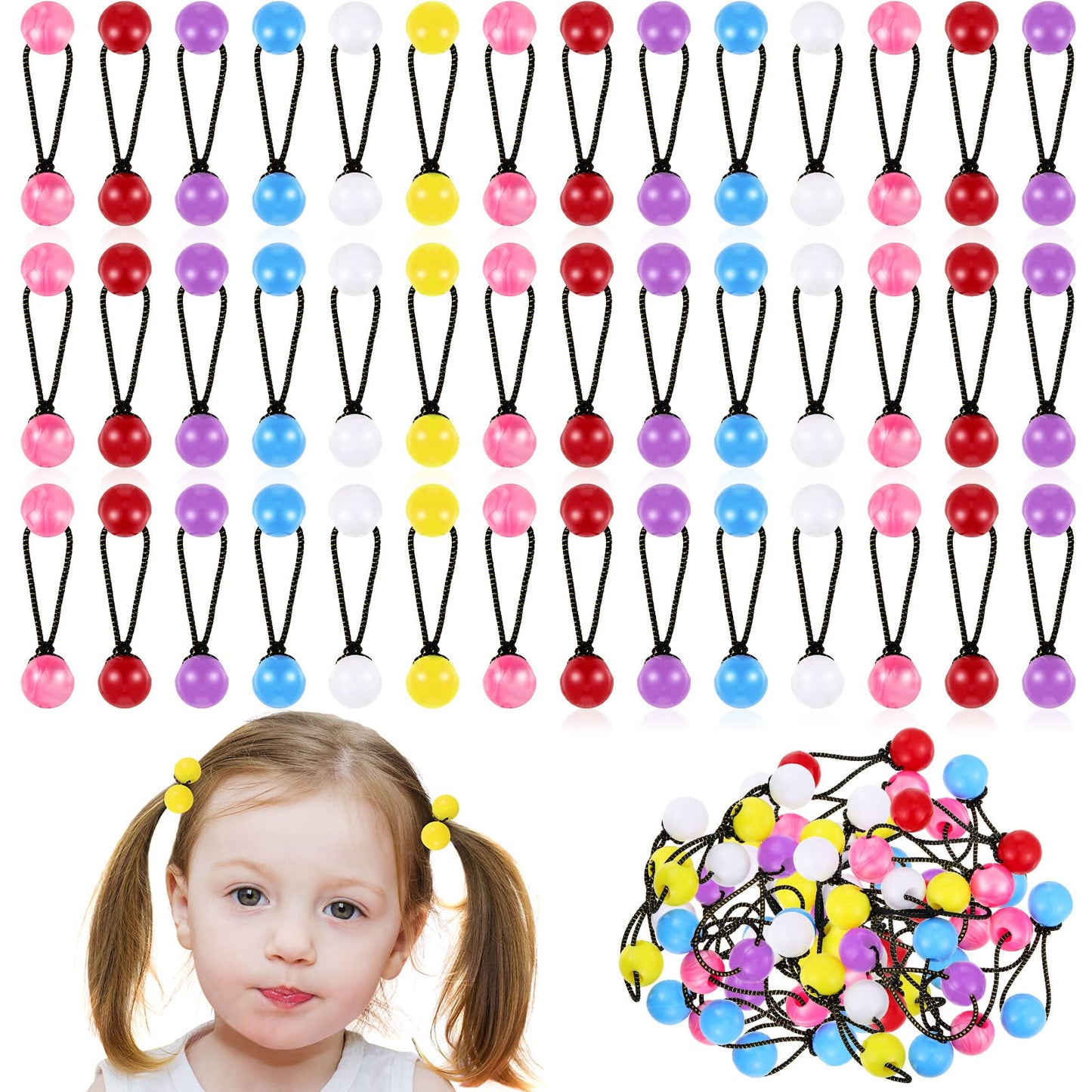 36 Pieces Hair Ties Hair Balls Ponytail Holders Colorful Twin Bead Ponytail Balls 80s 90s Elastic Hair Accessories for Baby Kid (Multicolor,16 mm)