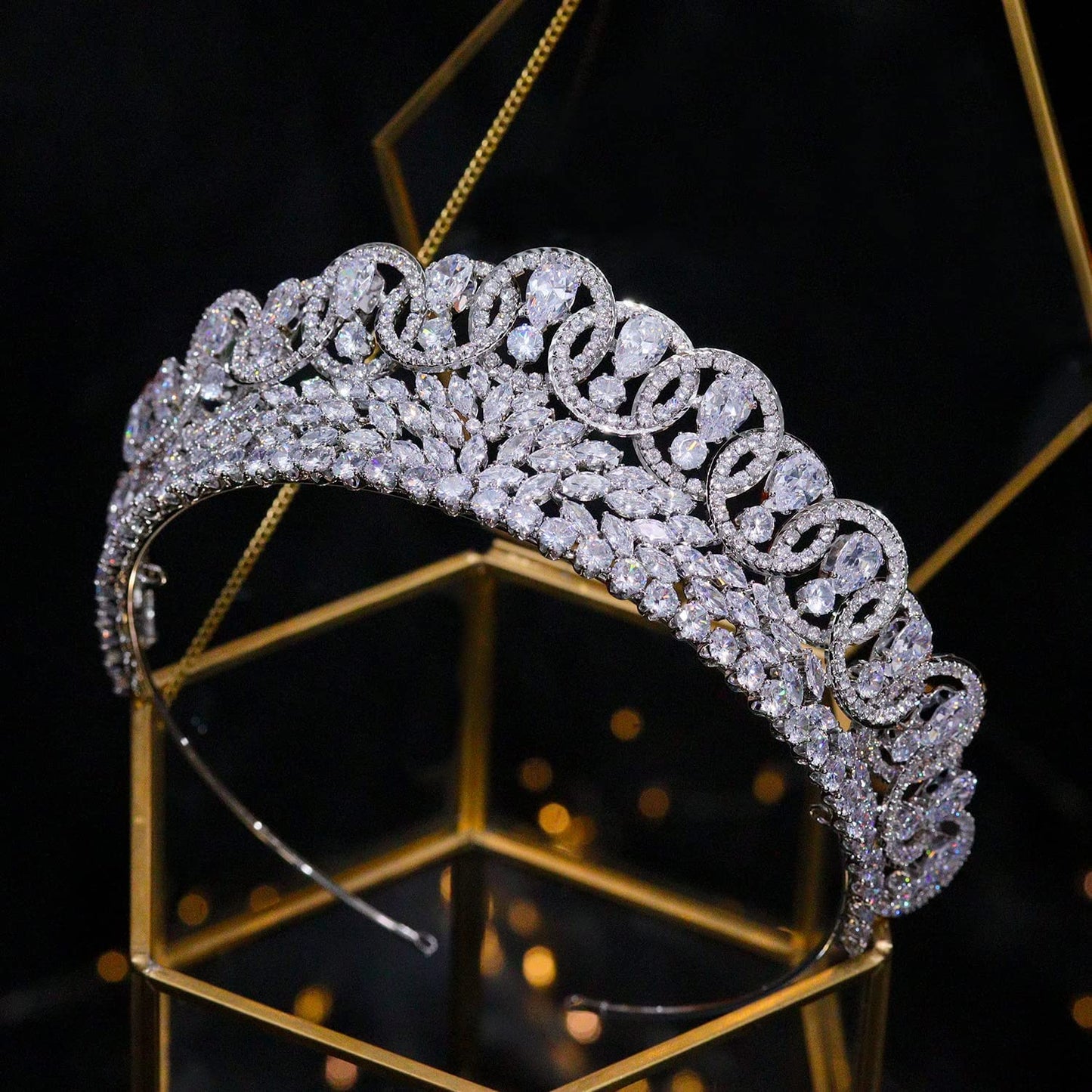 5A level Cubic Zirconia Small Wedding Tiaras and Crowns for Women CZ Pageant Sweet 16 Headpiece Bridal Hair Accessories Silver HG0028