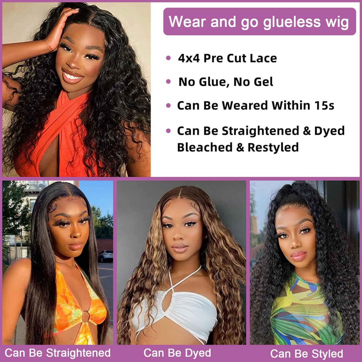BeautyGrace 22Inch Glueless Wigs Human Hair Pre Cut Lace 4x4 Lace Closure Wigs Human Hair for Beginners Brazilian Virgin Deep Wave Lace Front Wigs Human Hair Natural Color(22Inch)