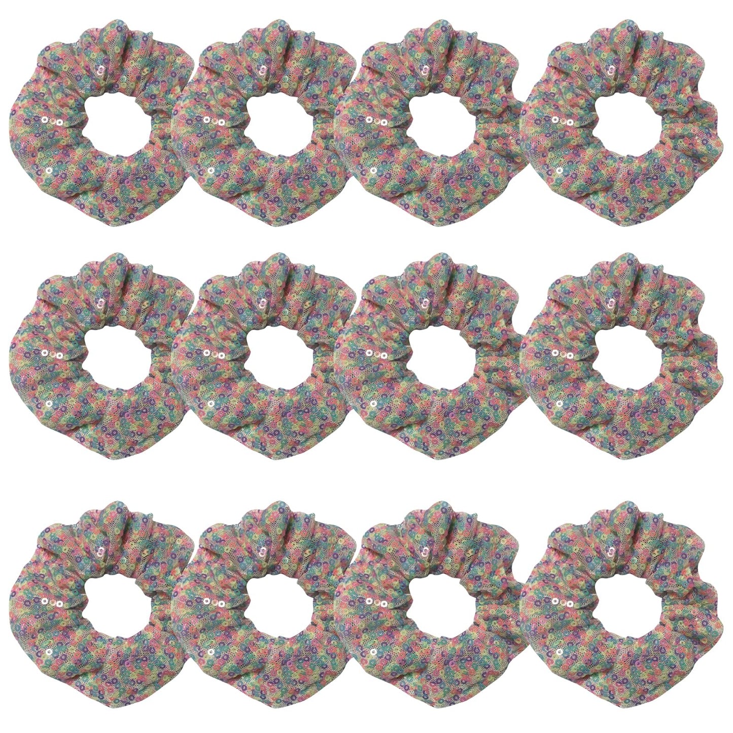 12 Pcs Bling Mermaid Sequins Dance Scrunchies Cheer Scales Hair Scrunchies For Thick Hair School Performance Scrunchy Sports Ponytail Holder Wrist for Girls Cosplay Show (Colour)