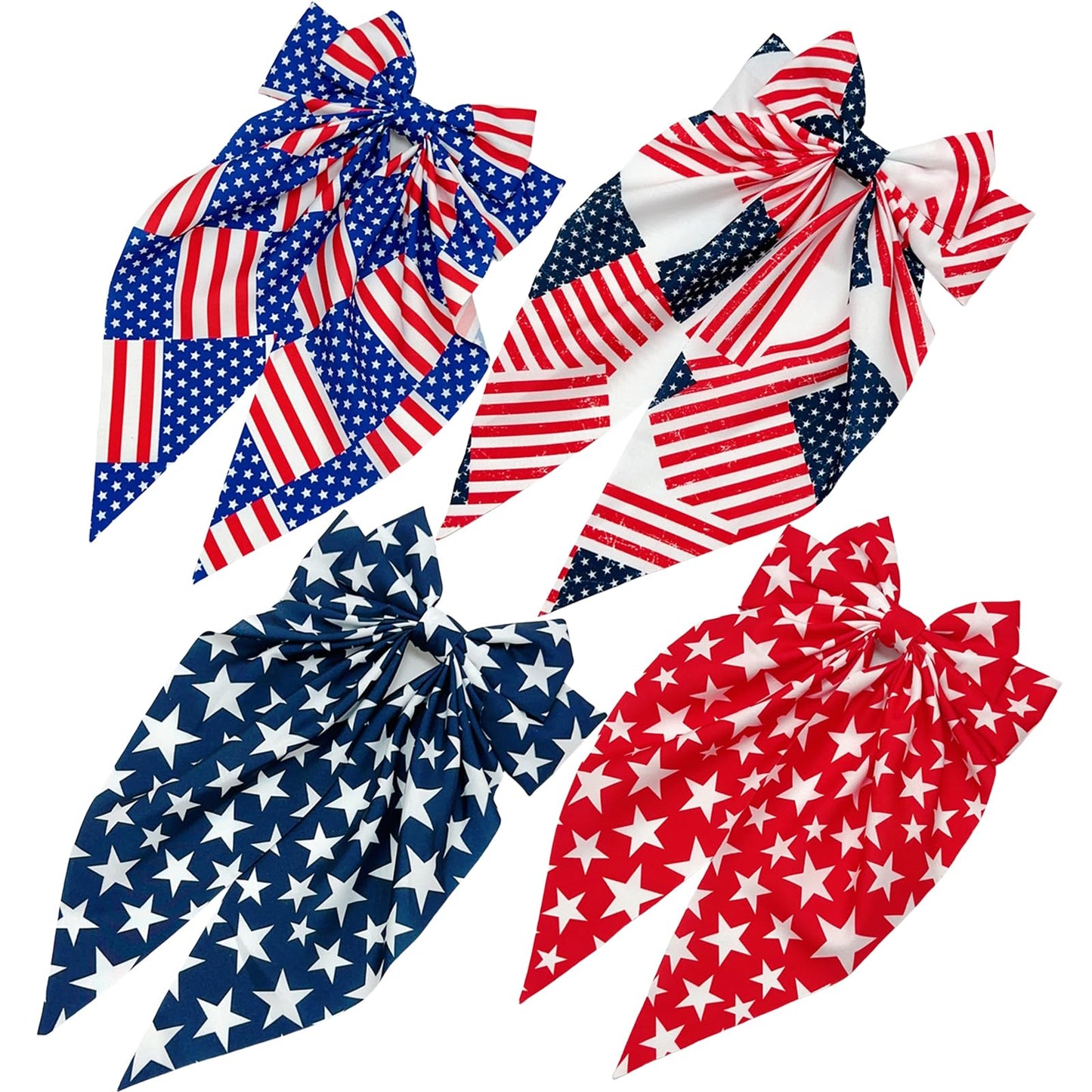 4th of July Large Patriotic Bow Hair Clips - American Flag Independence Day Hair Accessories for Girls, Toddlers, Kids, Little Girls