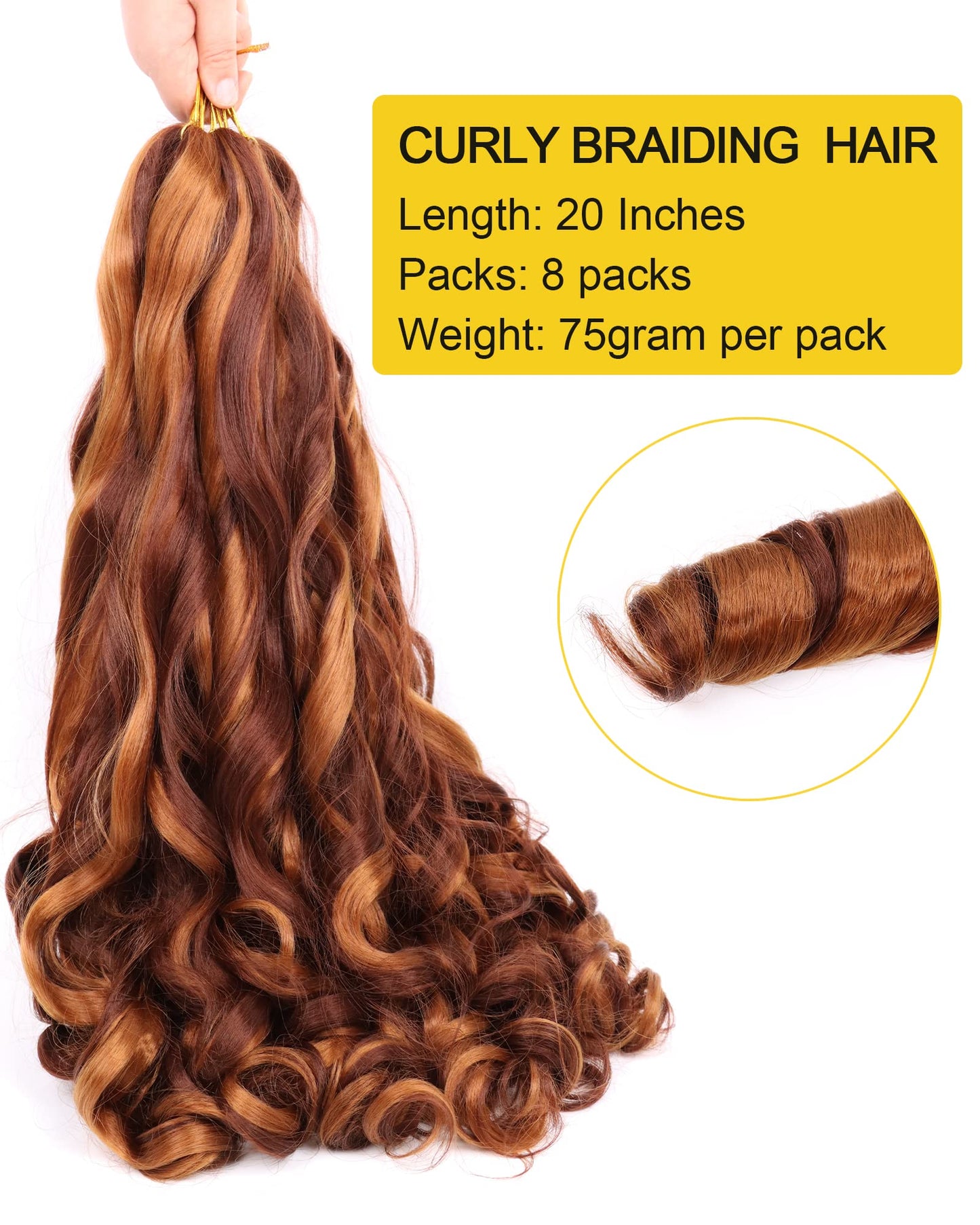 8 Pack French Curly Braiding Hair 20 Inch Pre Stretched Curly Braiding Hair Yaki Texture French Curl Braiding Hair Extensions for Black Women (20 Inch, 30/33)