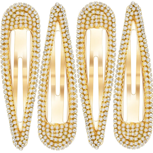4Pcs Rhinestone Snap Hair Clips, Water Drop Crystal Snap Hair Barrettes, Glitter Shining Metal Snap Hair Clips, Glittering Hairpins Headwear Hair Accessories for Girls Women