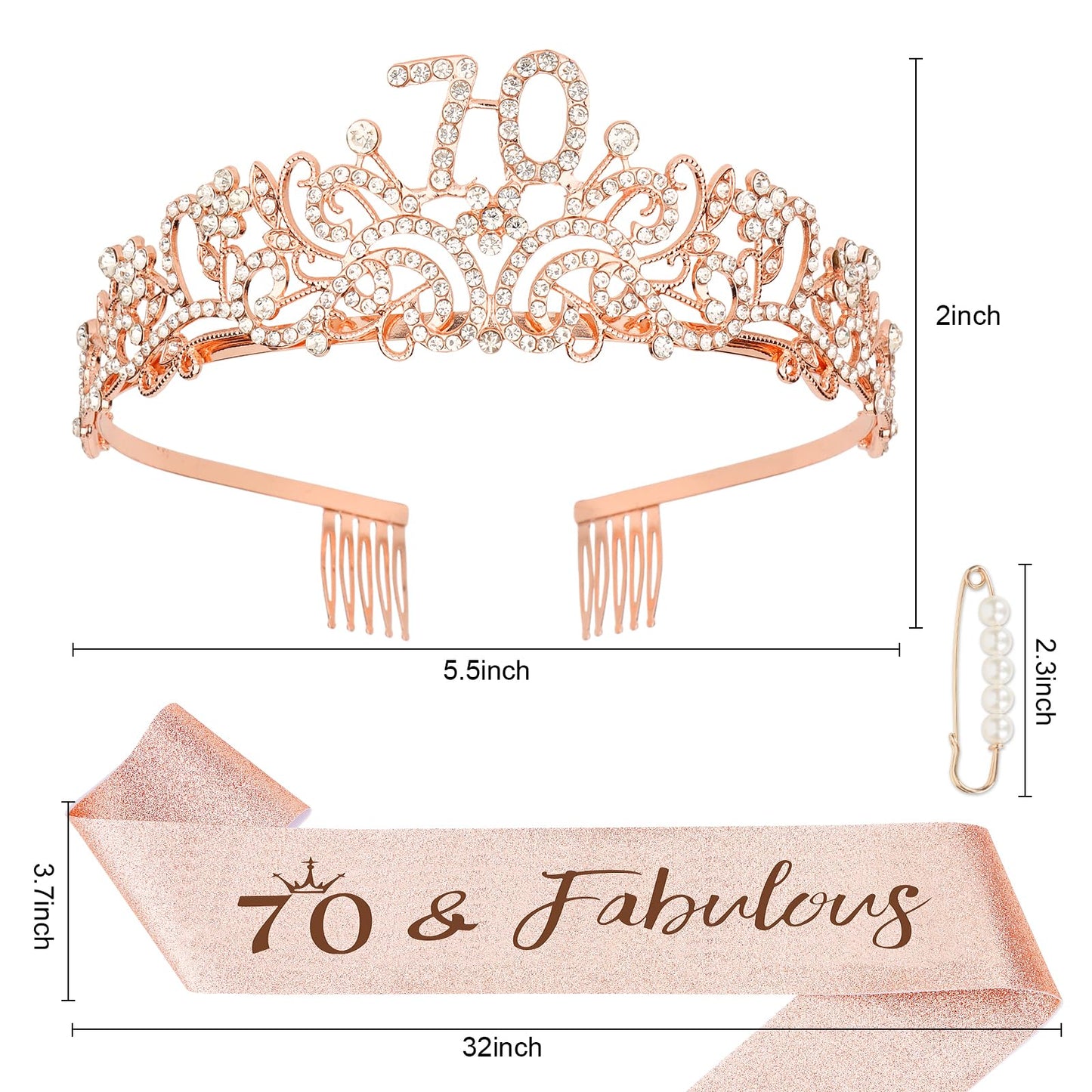 Semato 70th Birthday Decorations - 70th Birthday Tiara and 70th Birthday Sash Glitter Kit for Women 70th Birthday Gifts for Women Happy 70th Birthday Party Supplies and Favors