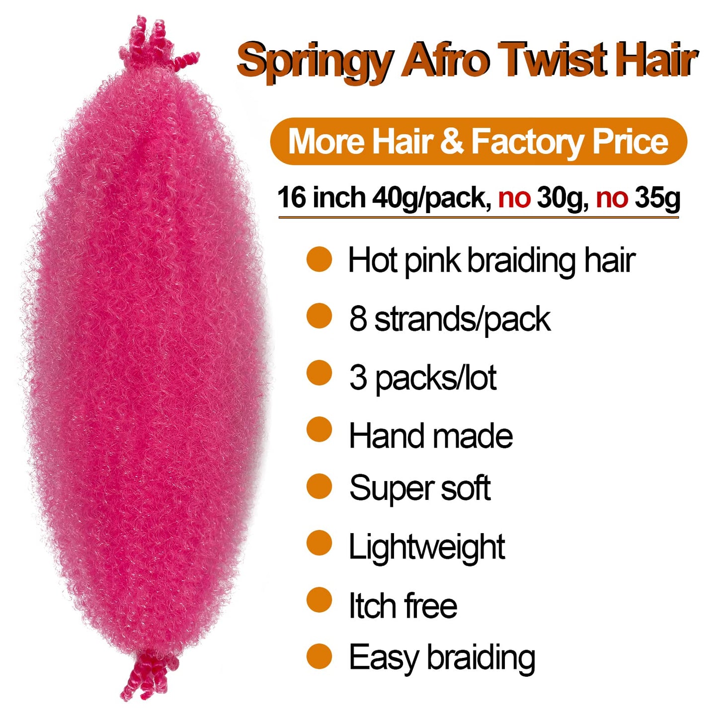 Pink Marley Hair for Kids 3 Pack Pre-Separated Spring Twist Hair for Soft Locs Hot Pink Kids Braiding Hair 16 Inch Springy Afro Twist Crochet Hair Marley Twist Braiding Hair