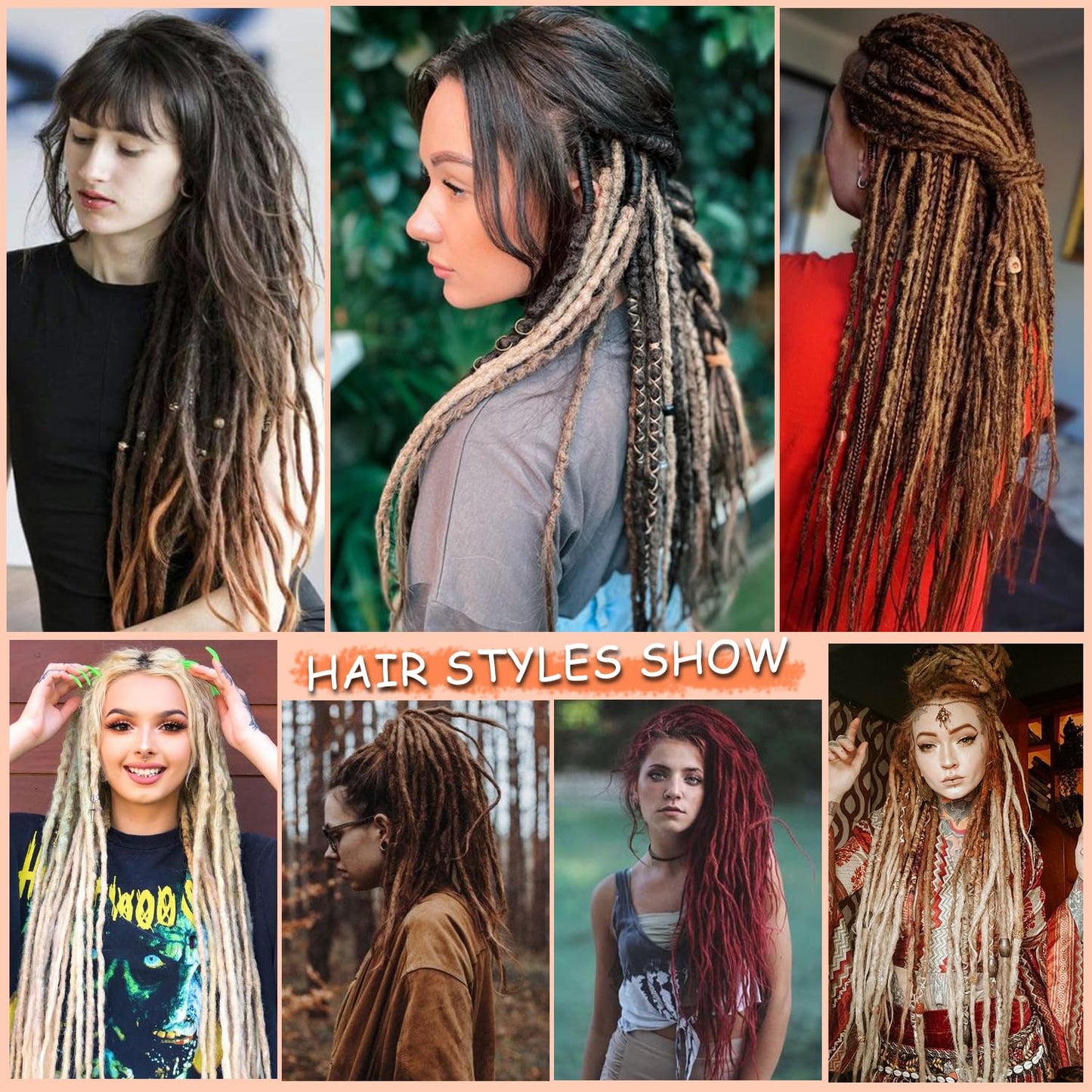 Ajsowju Textured Dreadlock Synthetic Double Ended Textured Dreadlock Extensions 20inches 25 Strands Thin Soft DE Dreadlock Extension for Women (613#, 25 Strands)