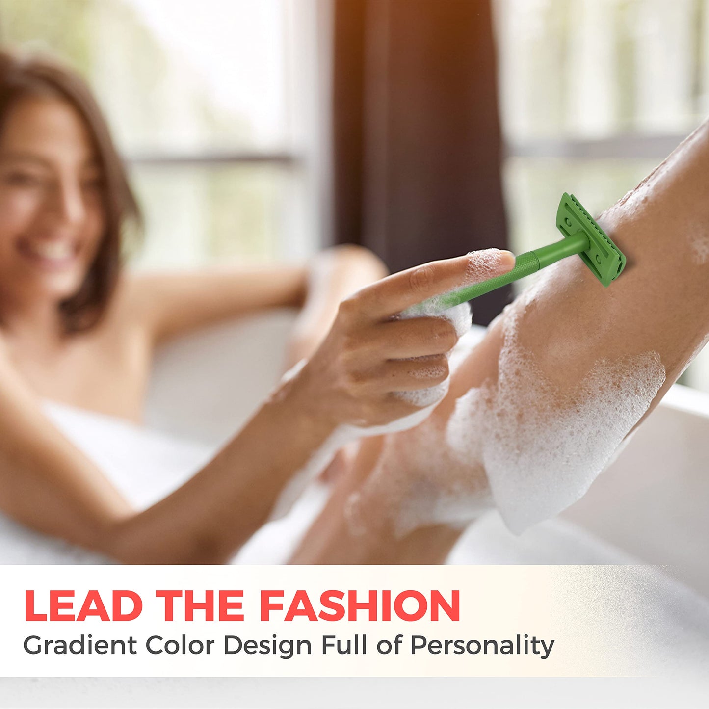 ZOMCHI Women Safety Razor with 5 Double Edge Safety Razor Blades, Metal Double Edge Razor, Single Blade Razor, Reusable & Plastic Free – Fern Green