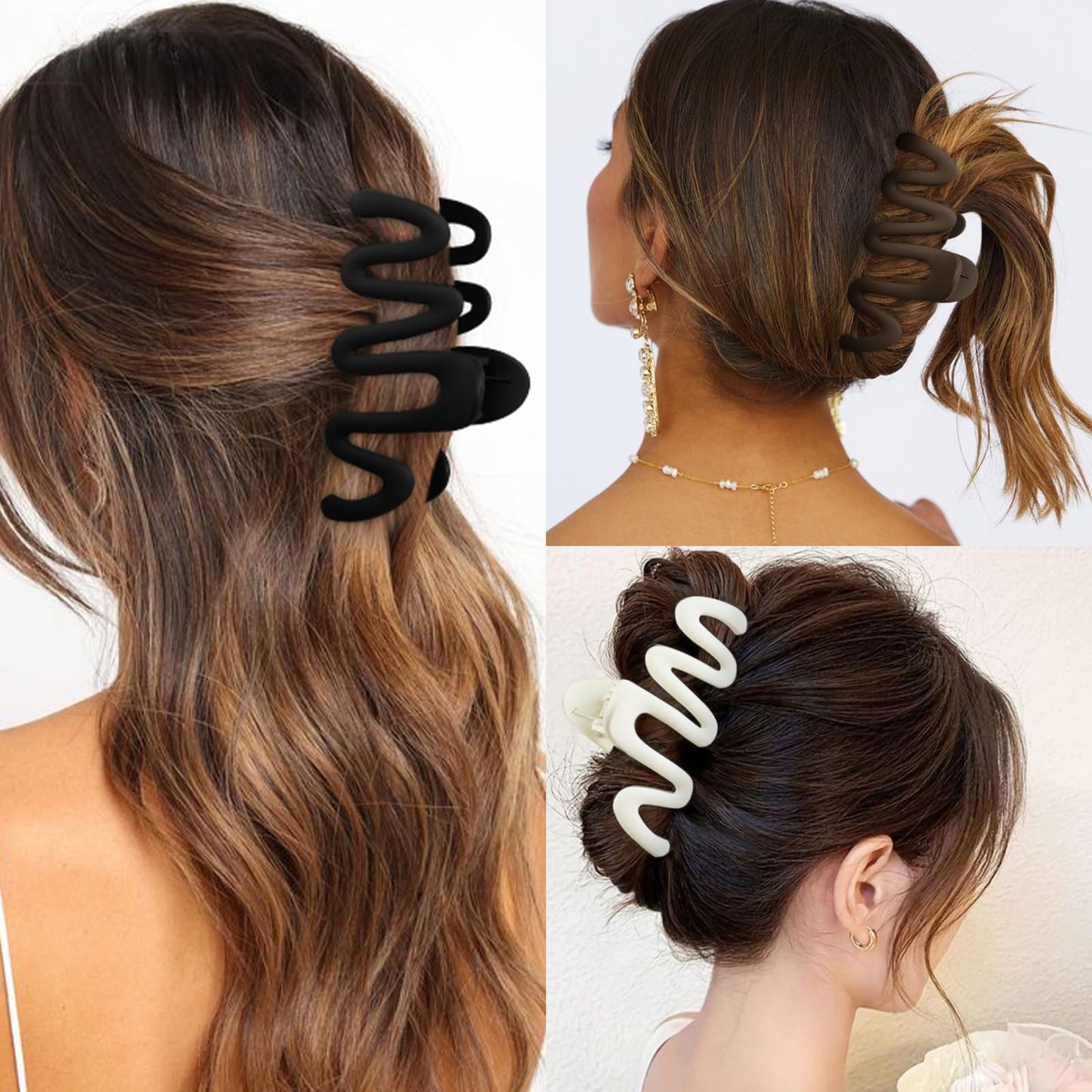 4Pcs Wavy Claw Clips for Women Large Hair Clips for Thick Hair Matte Hair Clip Claw for Women's Hair Cute Non Slip Claw Hair Clip Fashion Hair Accessories